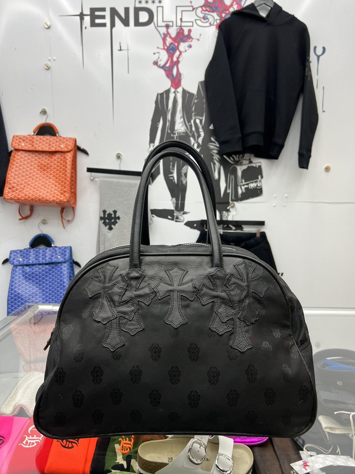 Chrome Hearts CHROME HEARTS LEATHER CROSS PATCH NYLON DAGGER PRINT GYM BAG Size ONE SIZE - 2 Thumbnail