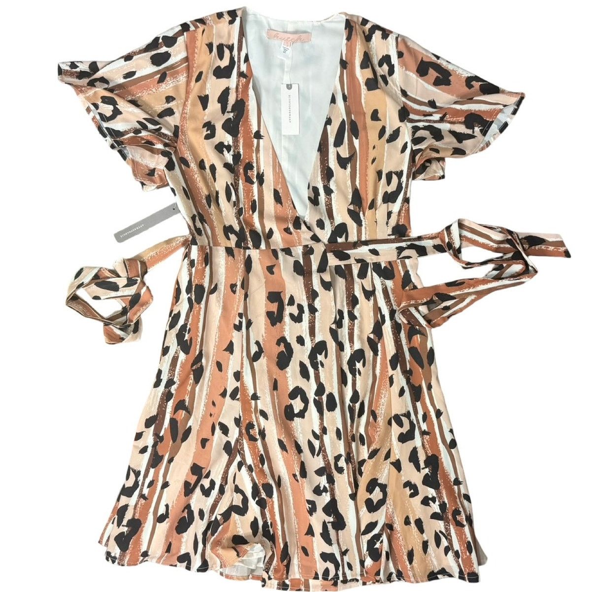 Hutch Anthro Blaise Brown Tan Leopard Wrap Mini Dress S NEW