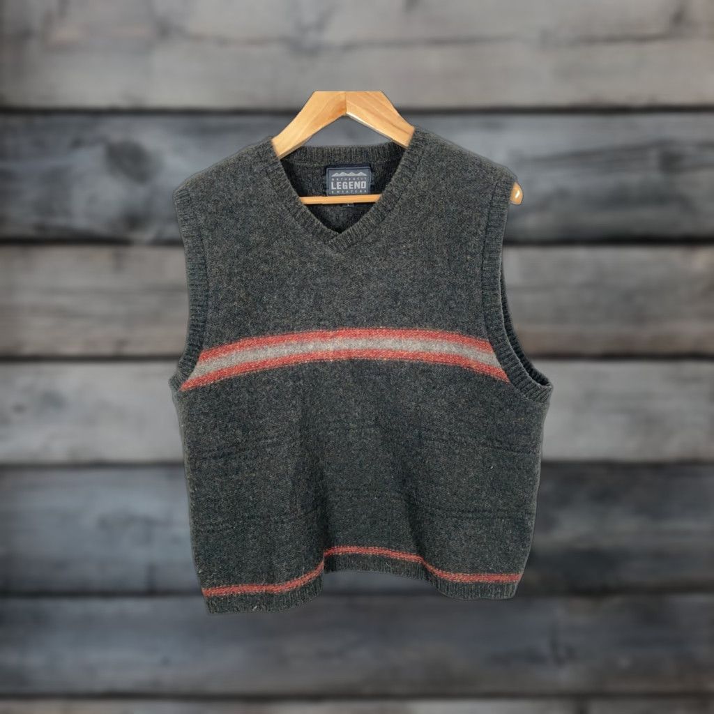 Olive VINTAGE Authentic Legend Wool Knit V-Neck Sweater Vest Adult Large Gray Olive Green Striped 90s Preppy Mens Size US L / EU 52-54 / 3 - 1 Thumbnail