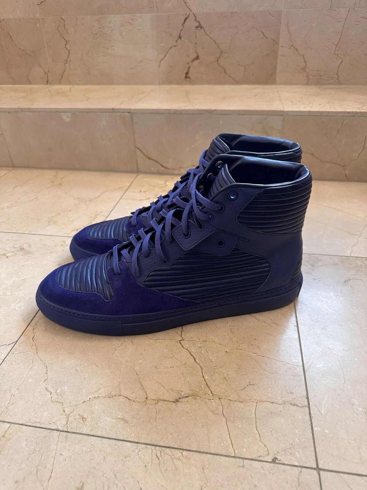 Balenciaga Balenciaga Men's Blue Violet Pleated High Top 45 US12 Size US 12 / EU 45 - 6 Thumbnail