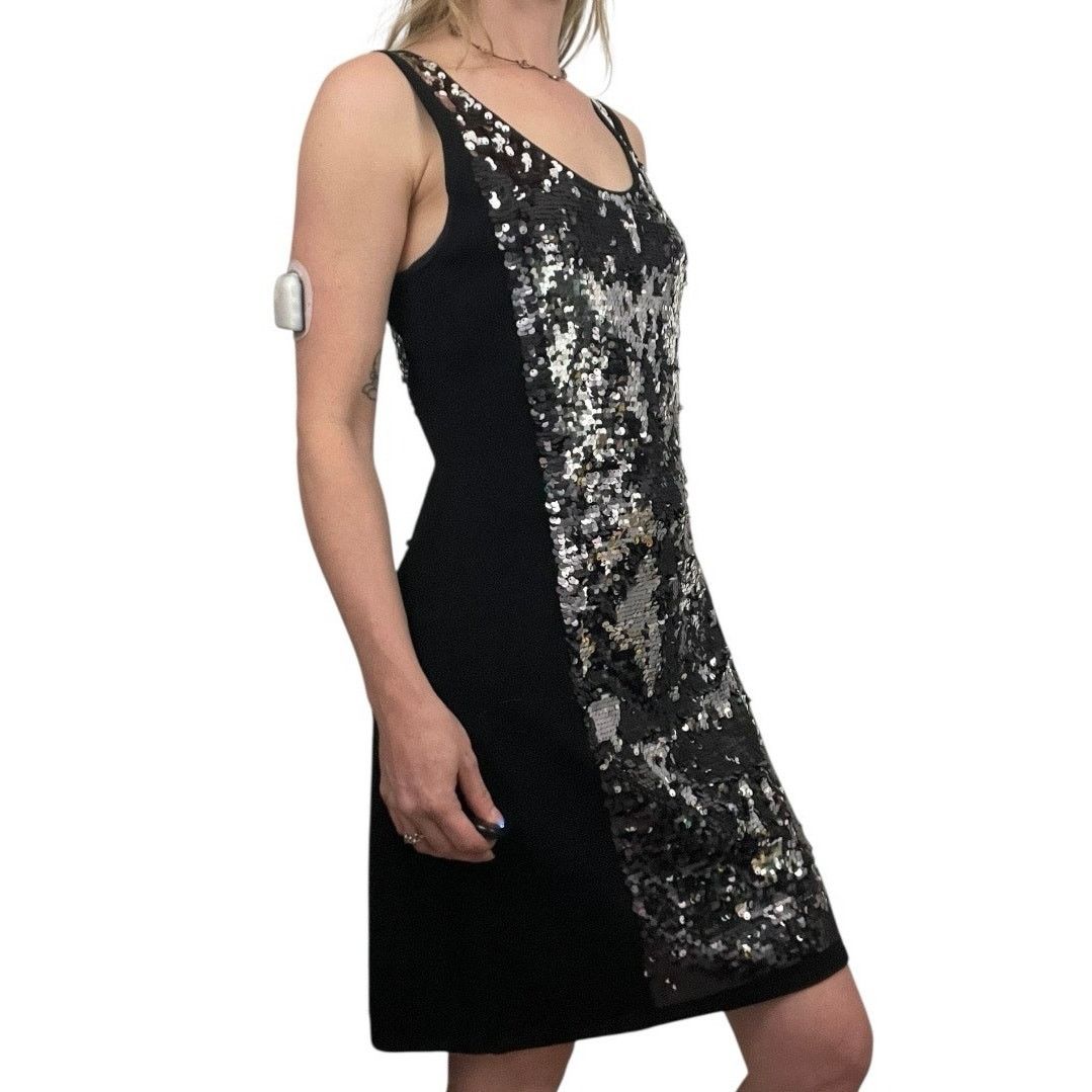 Vintage Yoana Baraschi Vtg Black & Silver Sequin Bodycon Mini Dress Size L / US 10 / IT 46 - 3 Thumbnail