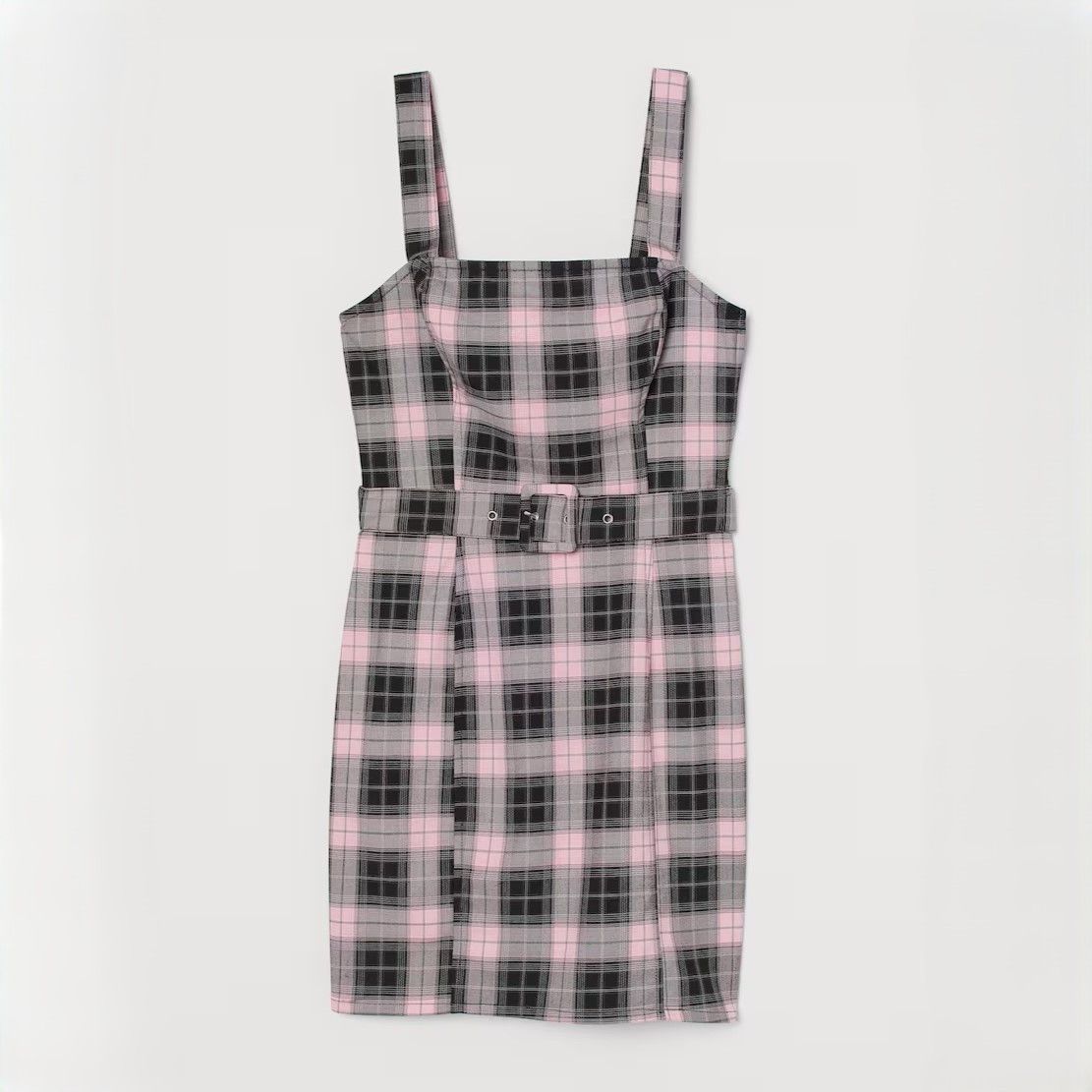H&M Pink & Black Plaid Fitted Overall Dress in size XS NWT Size XS / US 0-2 / IT 36-38 - 4 Thumbnail