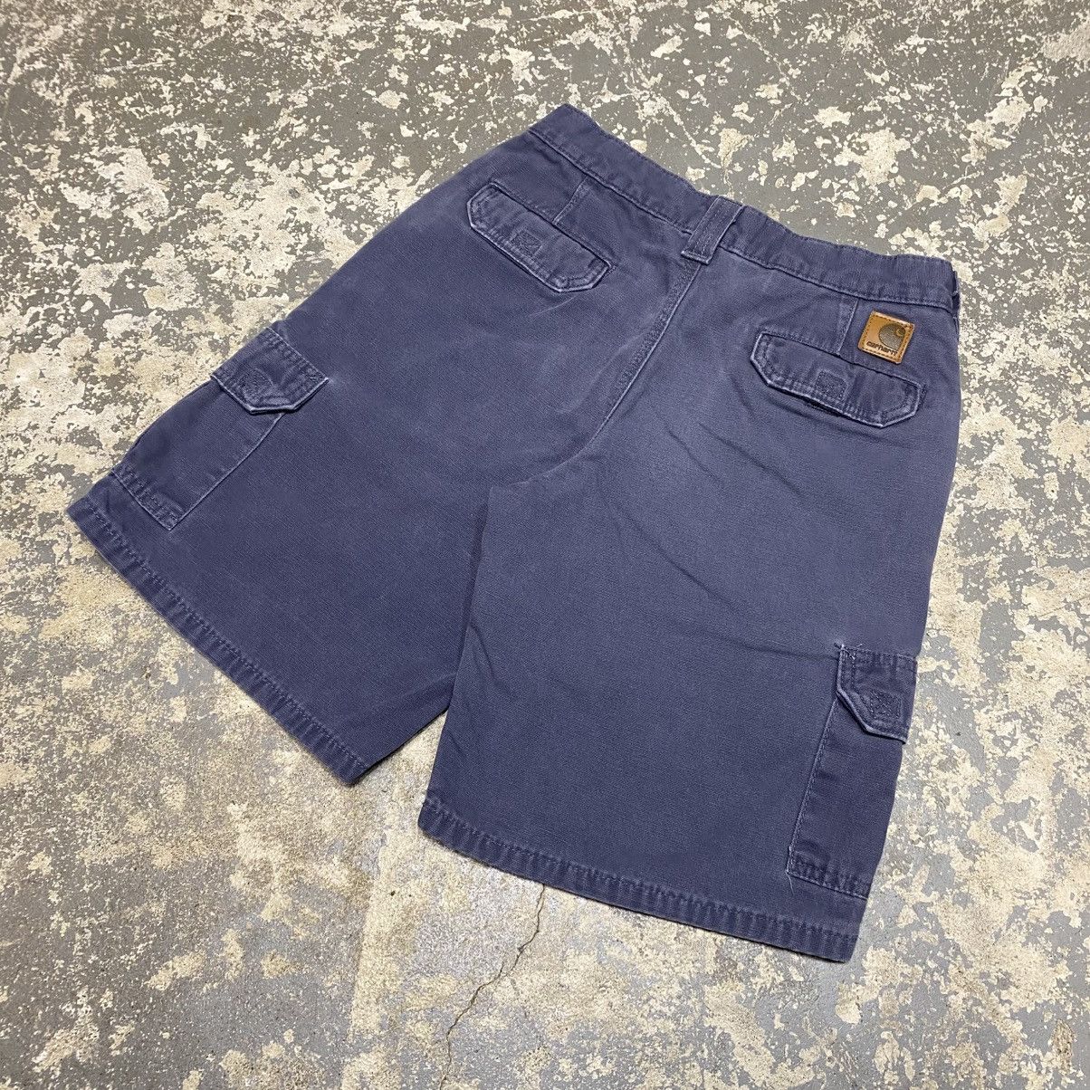 Carhartt × Vintage Vintage Carhartt Grey/Navy YYB164 BLS Cargo Workwear Shorts Size US 27 - 2 Thumbnail