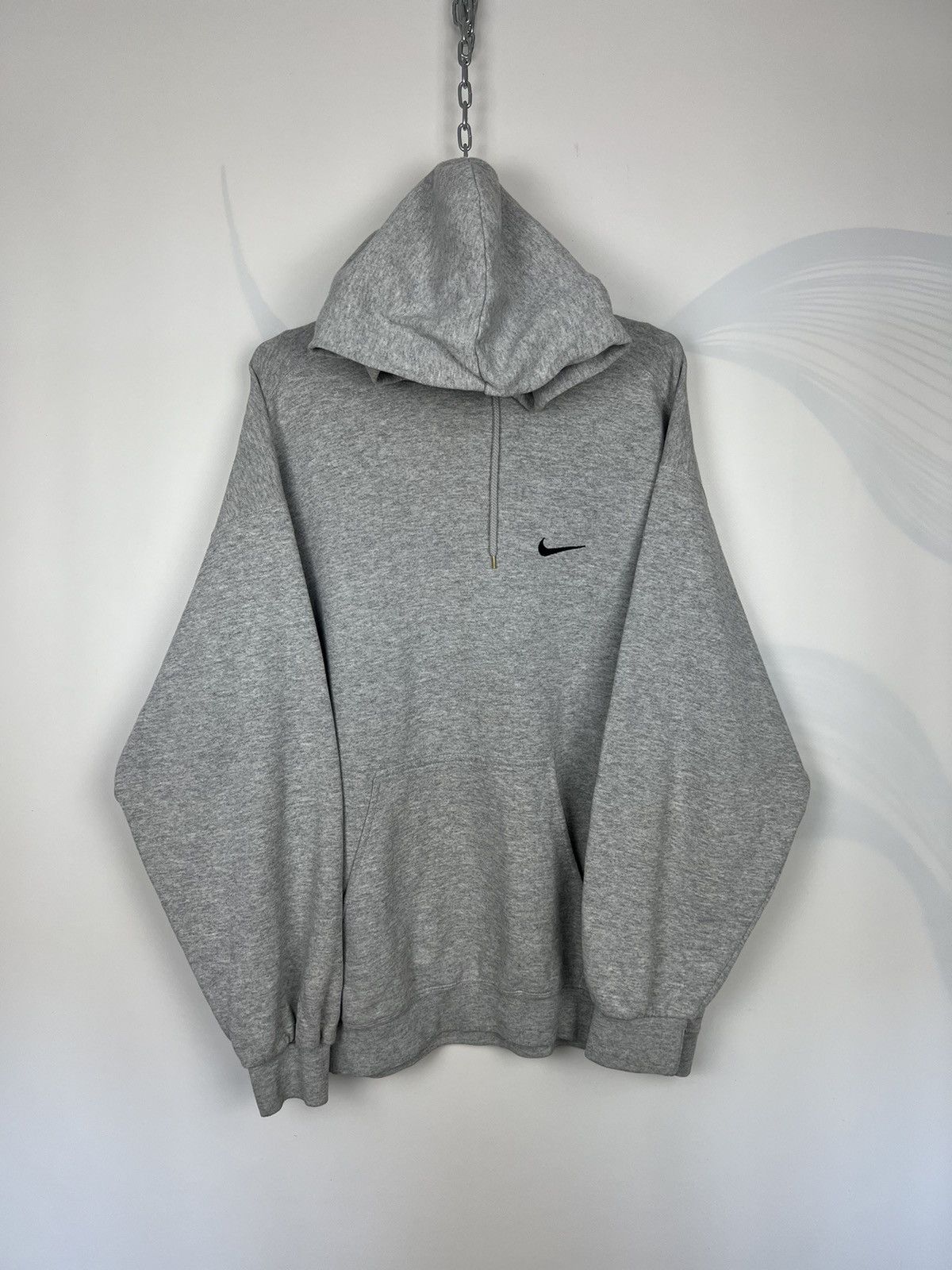 Vintage 90s Nike Grey Hoodie Small Logo Oversized Sz XL