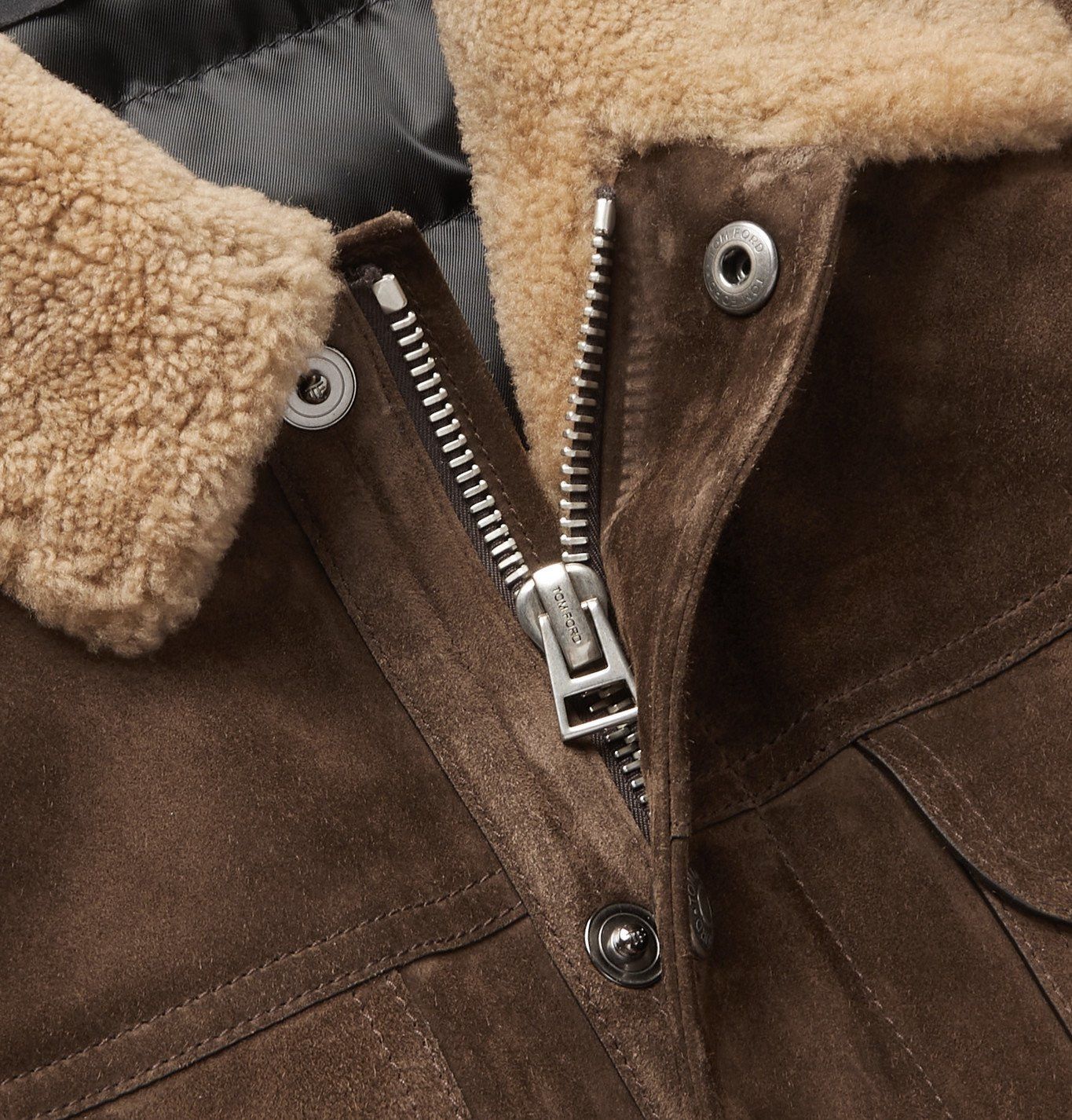 Tom Ford 8350USD Shearling-Trimmed Suede Trucker Jacket - Brown Size US L / EU 52-54 / 3 - 4 Thumbnail