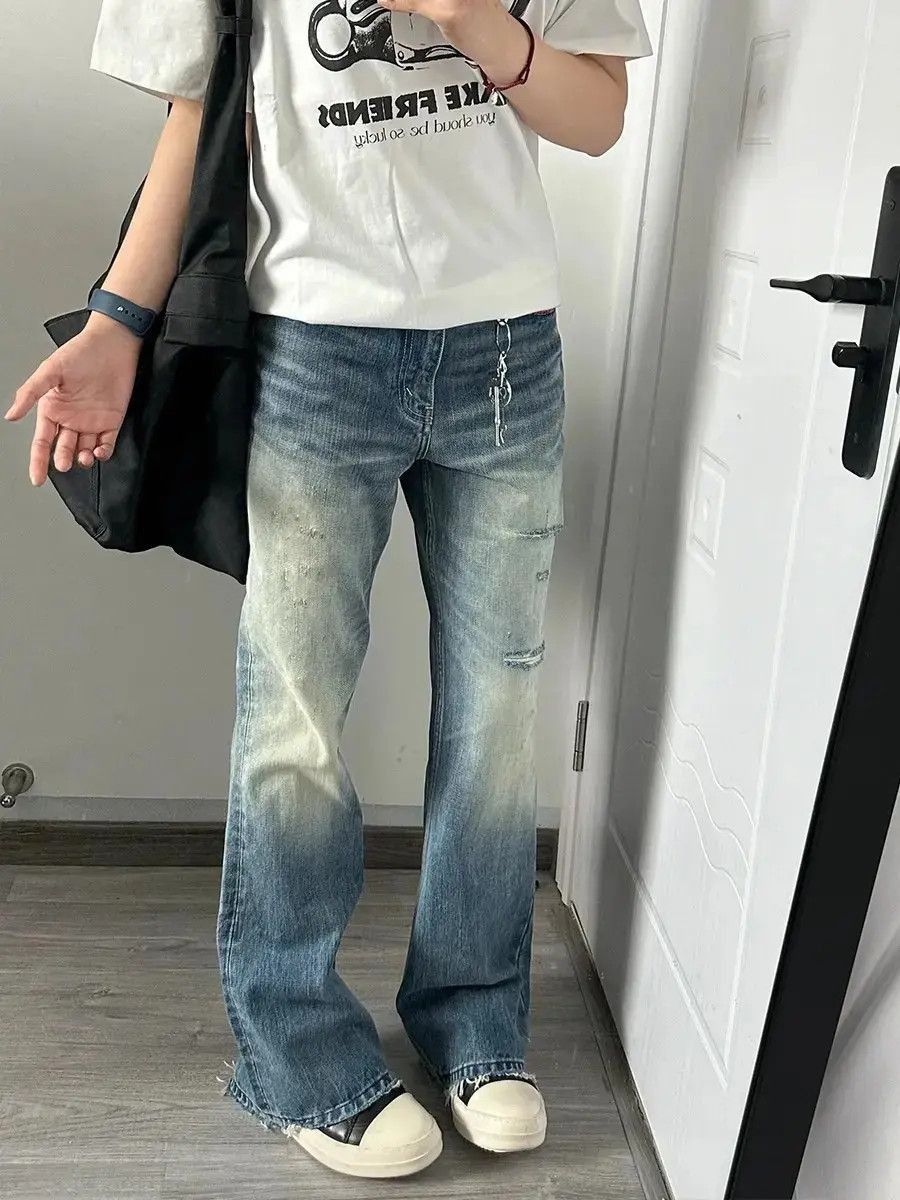 Japanese Brand Retro loose and distressed micro flared jeans Size US 30 / EU 46 - 4 Thumbnail