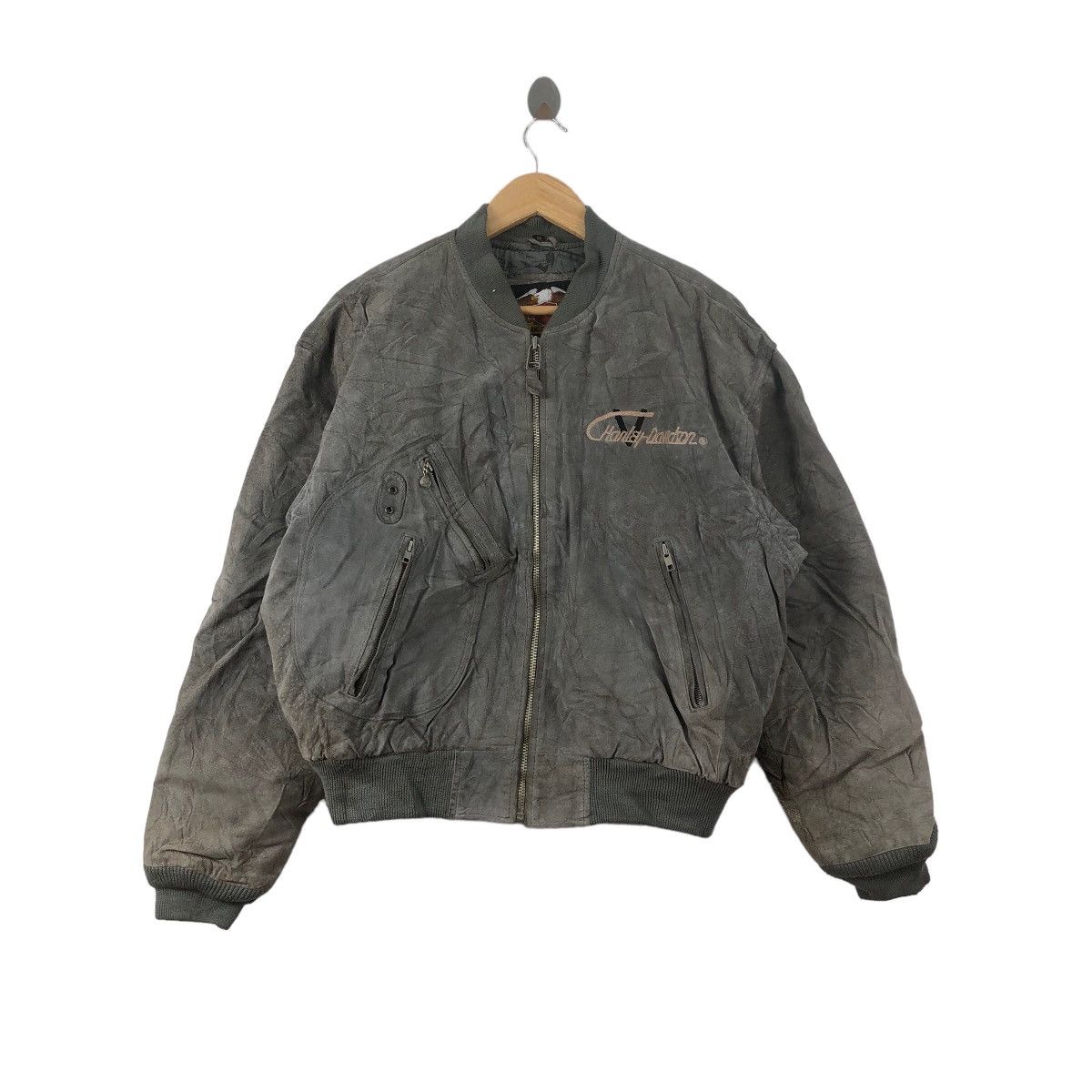 Harley Davidson Vintage 80s Harley Davidson V-Twin Power Leather Jacket Grey Size US M / EU 48-50 / 2 - 1 Thumbnail