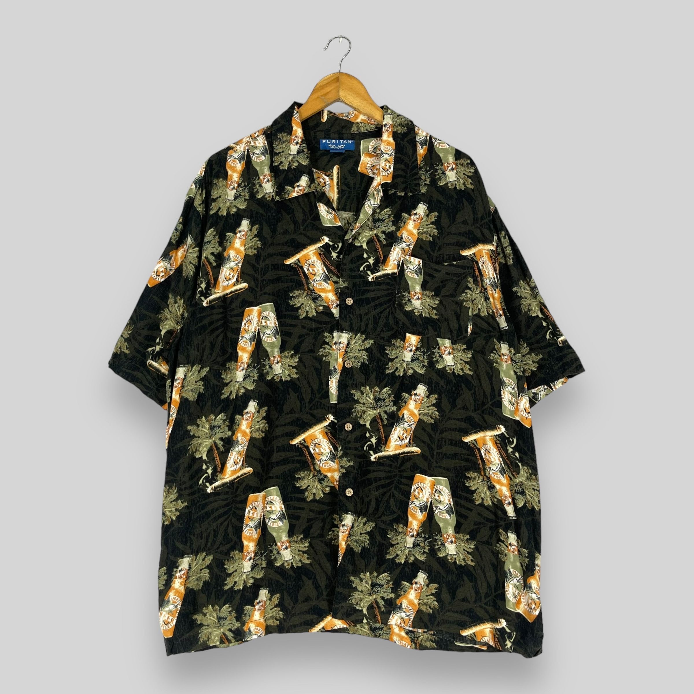 Japanese Brand PURITAN Hawaii Corona Beer Printed Rayon Shirt Button Up Size US XL / EU 56 / 4 - 1 Thumbnail