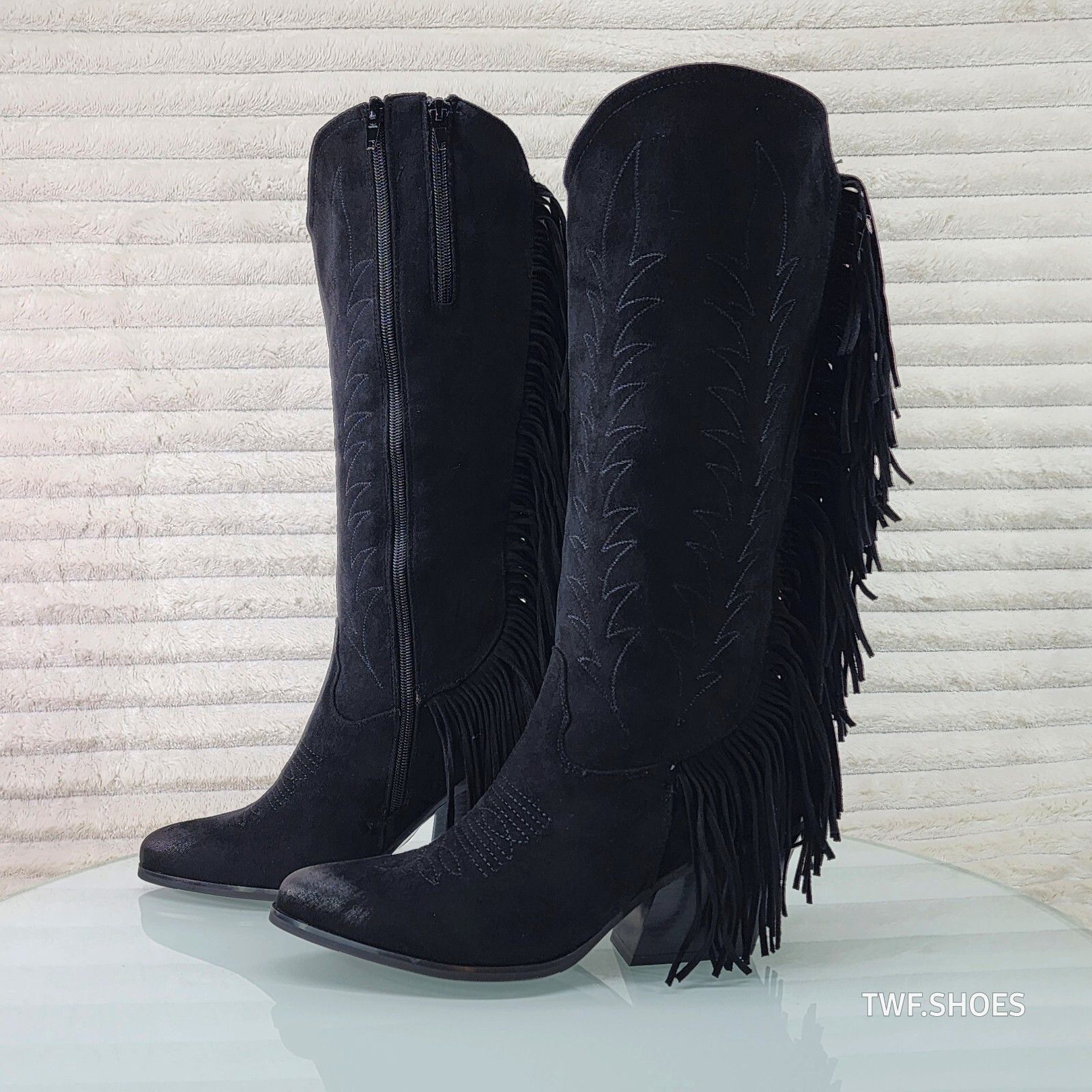 Other Dusty Roads Black Faux Suede Back Fringe Western Cowgirl Boo Size US 8 / IT 38 - 6 Thumbnail