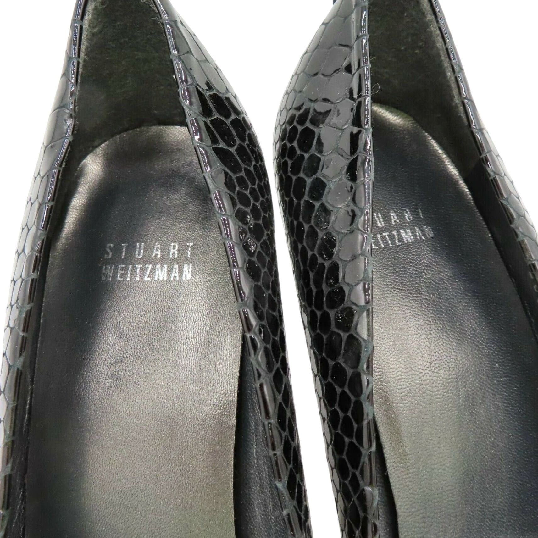 Stuart Weitzman Stuart Weitzman Women 8 M Black Patent Snakeskin Leather 4079808 Peep Toe Heels Size US 8 / IT 38 - 4 Thumbnail