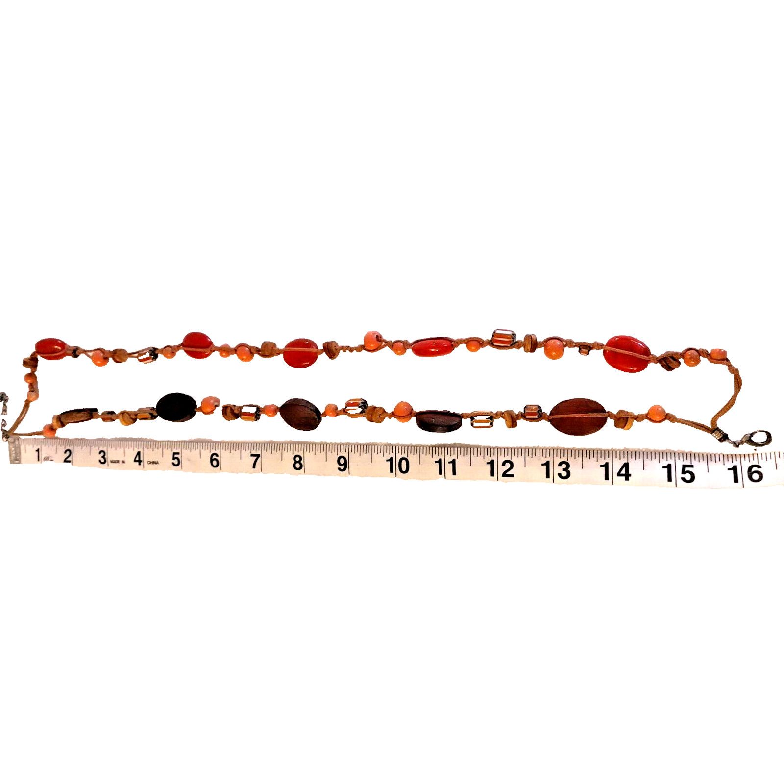 Other 2 Strand Plastic/Wood/Coral Color Bead 16" Choker Leather Size ONE SIZE - 4 Thumbnail
