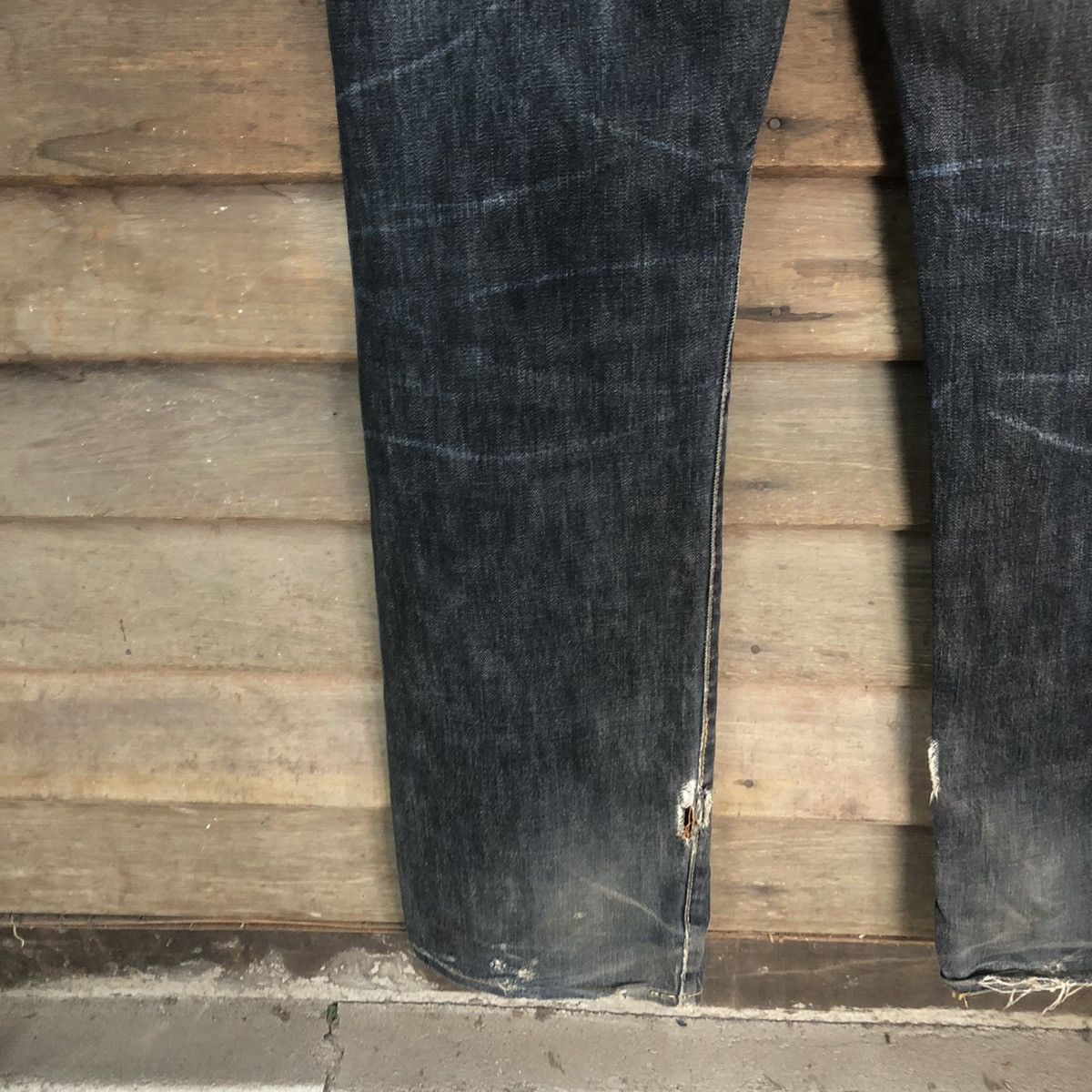DL R 45rpm selvedge Black faded Distressed Denim Pants #7321
