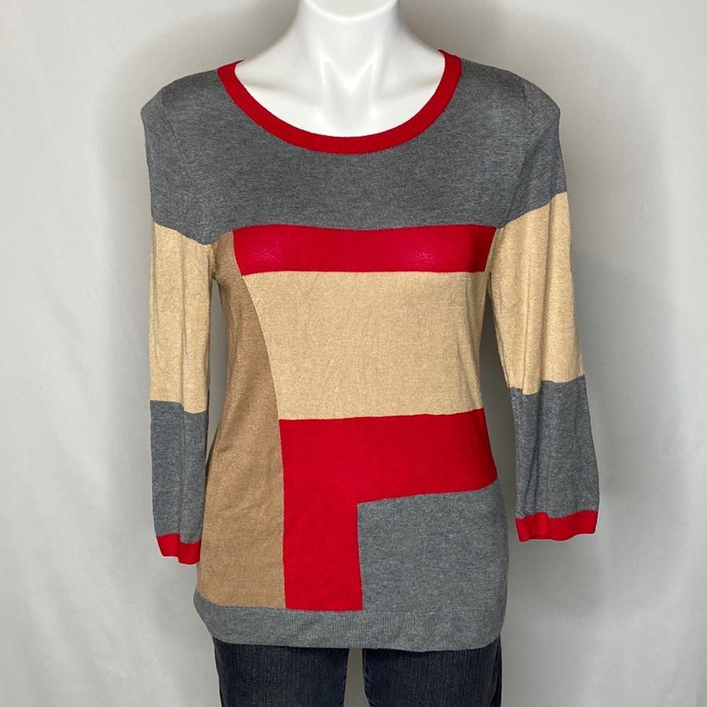 Designer The Limited, Color Block Rayon 3/4 Sleeve Sweater, Large Size L / US 10 / IT 46 - 1 Thumbnail