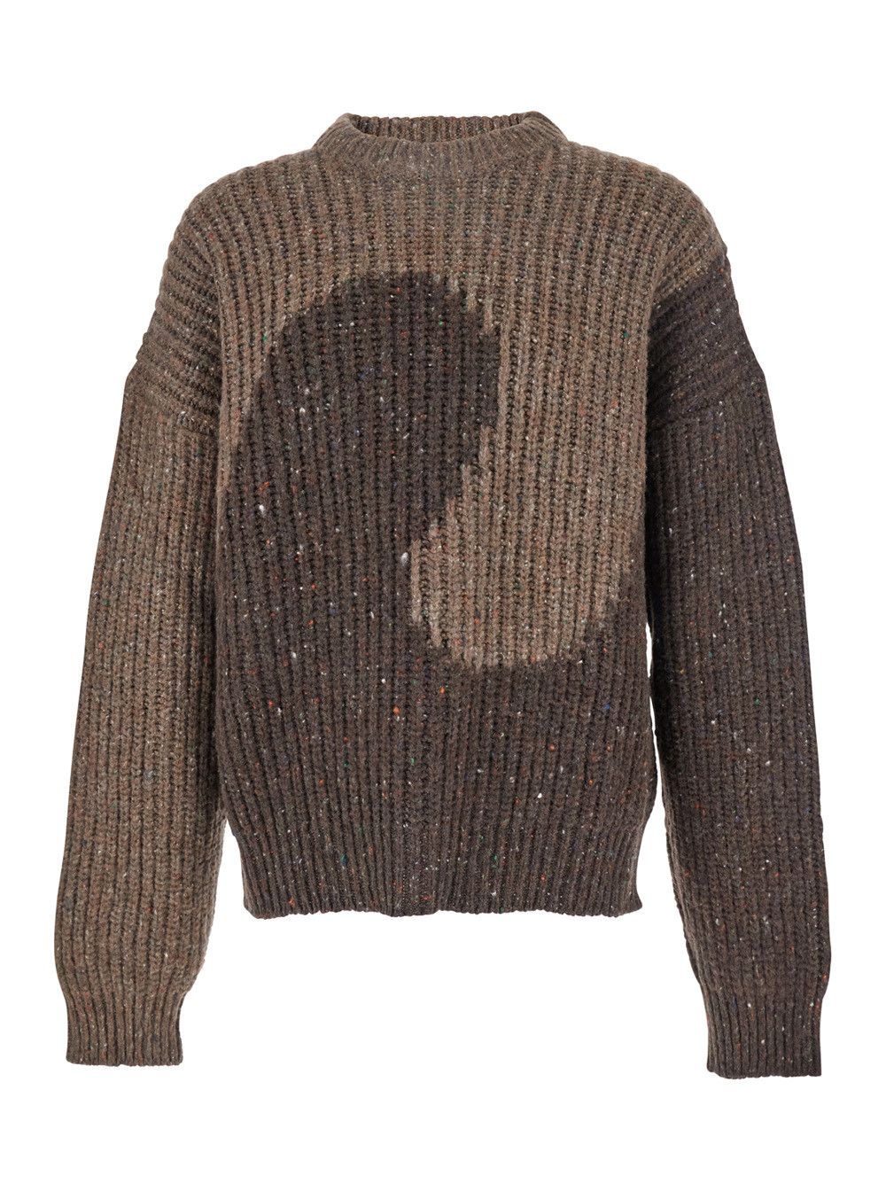 ERL Brown Knit Crewneck Sweater with Bicolor Motif in Wool Blend Man Size US L / EU 52-54 / 3 - 1 Thumbnail