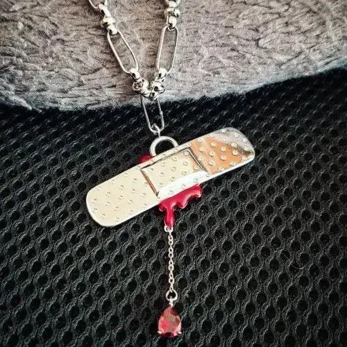 Jewelry × Vintage Punk Silver Bleeding Heart Band-aid Necklace Size ONE SIZE - 4 Thumbnail