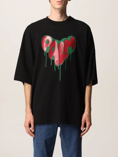Palm Angels o1in1s0225 Q:1 / Spray Heart Loose Tee Shirt Black/Fuchsia Size US L / EU 52-54 / 3 - 2 Thumbnail