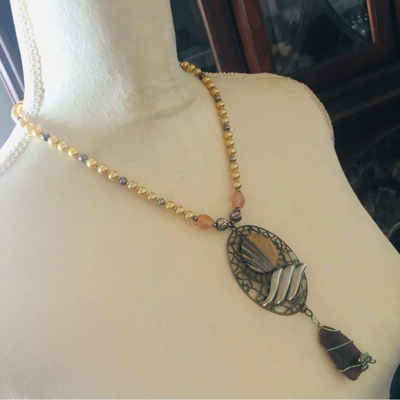 Handmade Handcrafted repurpose wired carnelian pearl necklace Size ONE SIZE - 3 Thumbnail