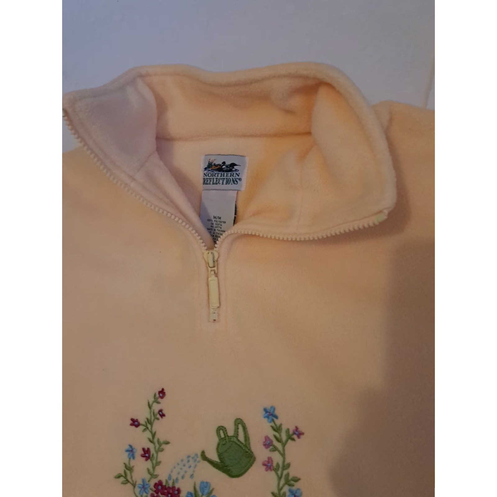 Northern Reflections VINTAGE Northern Reflections Flower Fleece 1/4 Zip Pullover Women's Medium Spring Yellow 24in Pit to Pit 24in Long Activewear Size M / US 6-8 / IT 42-44 - 3 Thumbnail