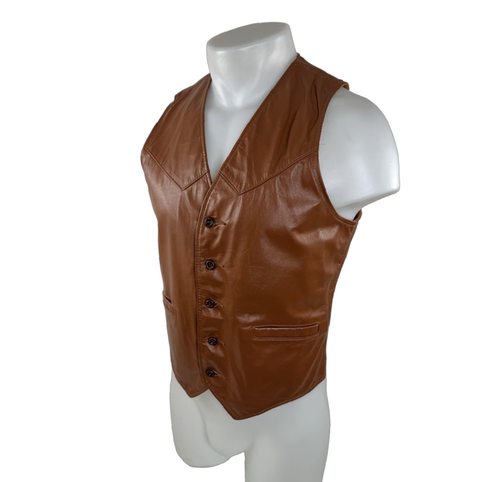 Sears VINTAGE Sears Leather Vest Western Mens 38 Brown - EXCELLENT Vest Mens 38 Brown Western Leather Sears Size US XXS / EU 40 - 1 Thumbnail