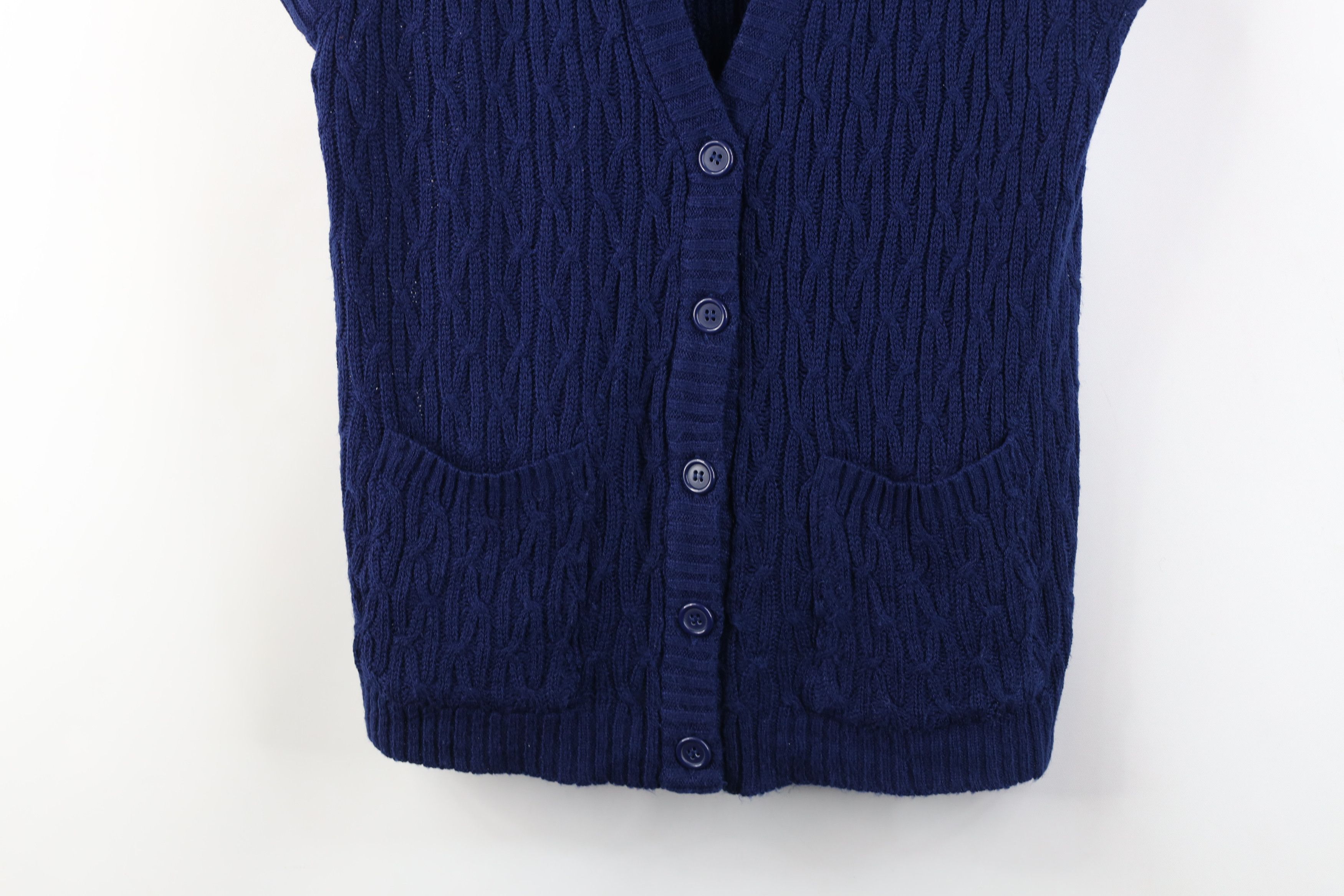 Vintage Vintage 90s Streetwear Cable Knit Cardigan Sweater Vest Blue Size S / US 4 / IT 40 - 3 Thumbnail