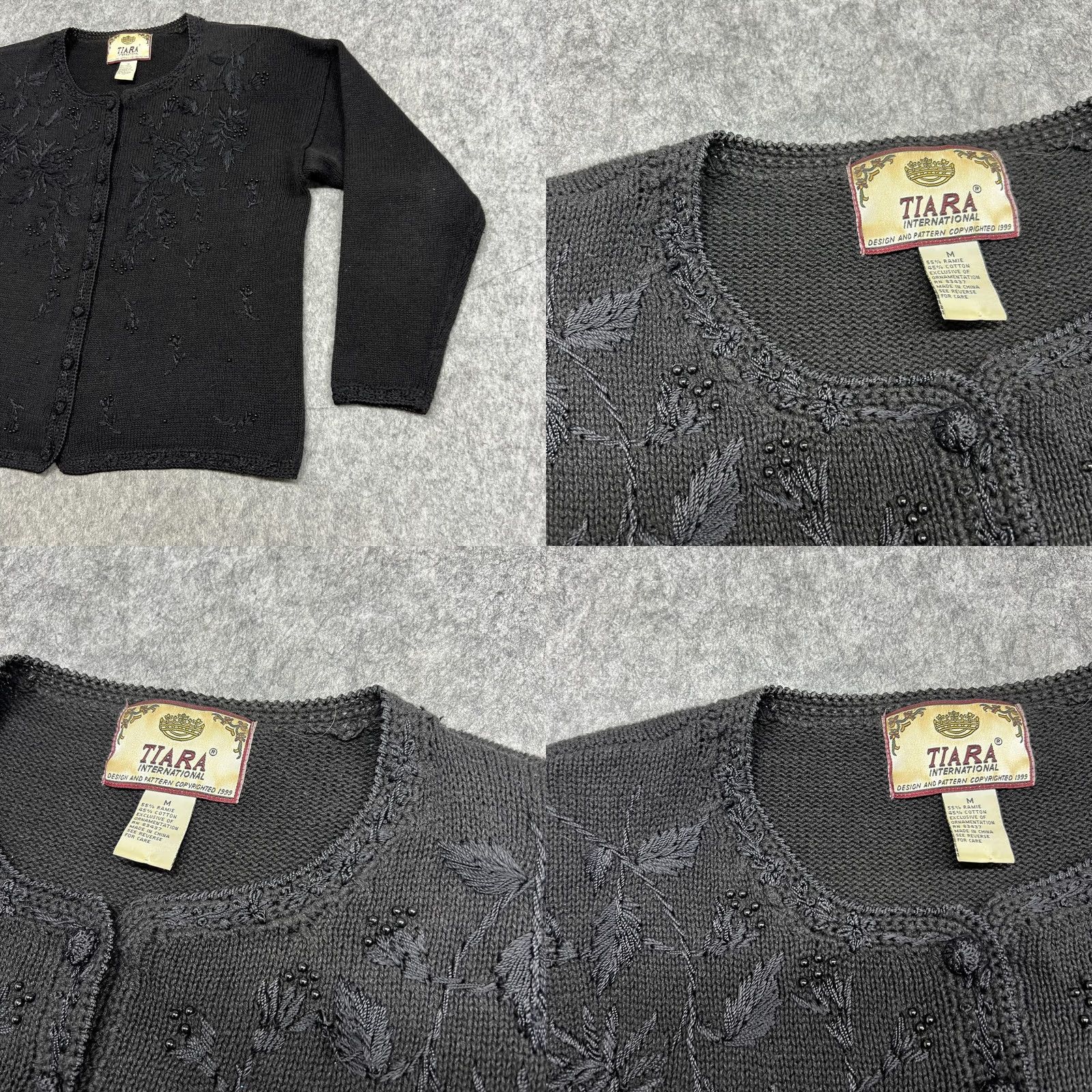 Vintage Vintage Tiara International Sweater Womens M Black Beaded Cardigan Floral 90s Size M / US 6-8 / IT 42-44 - 8 Thumbnail