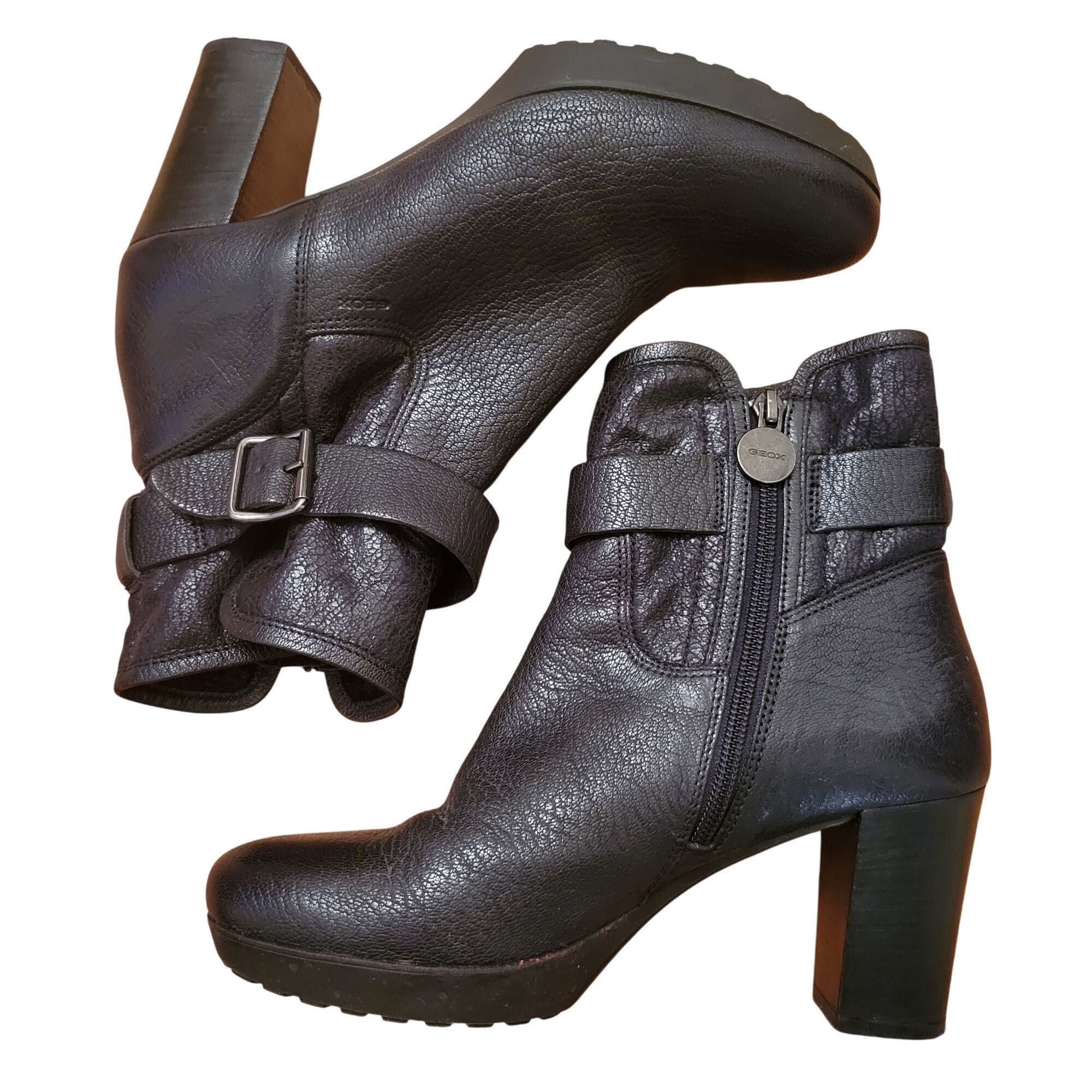 Geox Geox Respira Black Leather Heeled Ankle Boots 38 Chunky 8 Si Size US 8 / IT 38 - 11 Thumbnail