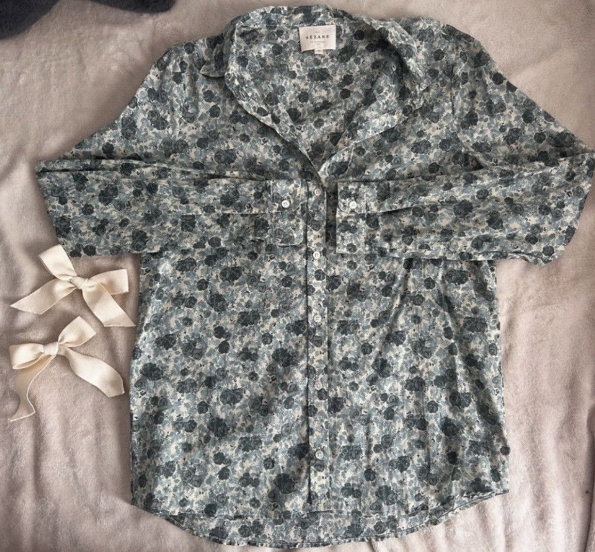 Sezane Sézane « Pierro » Coquette Button Up Shirt - Floral Green Size XS / US 0-2 / IT 36-38 - 4 Thumbnail