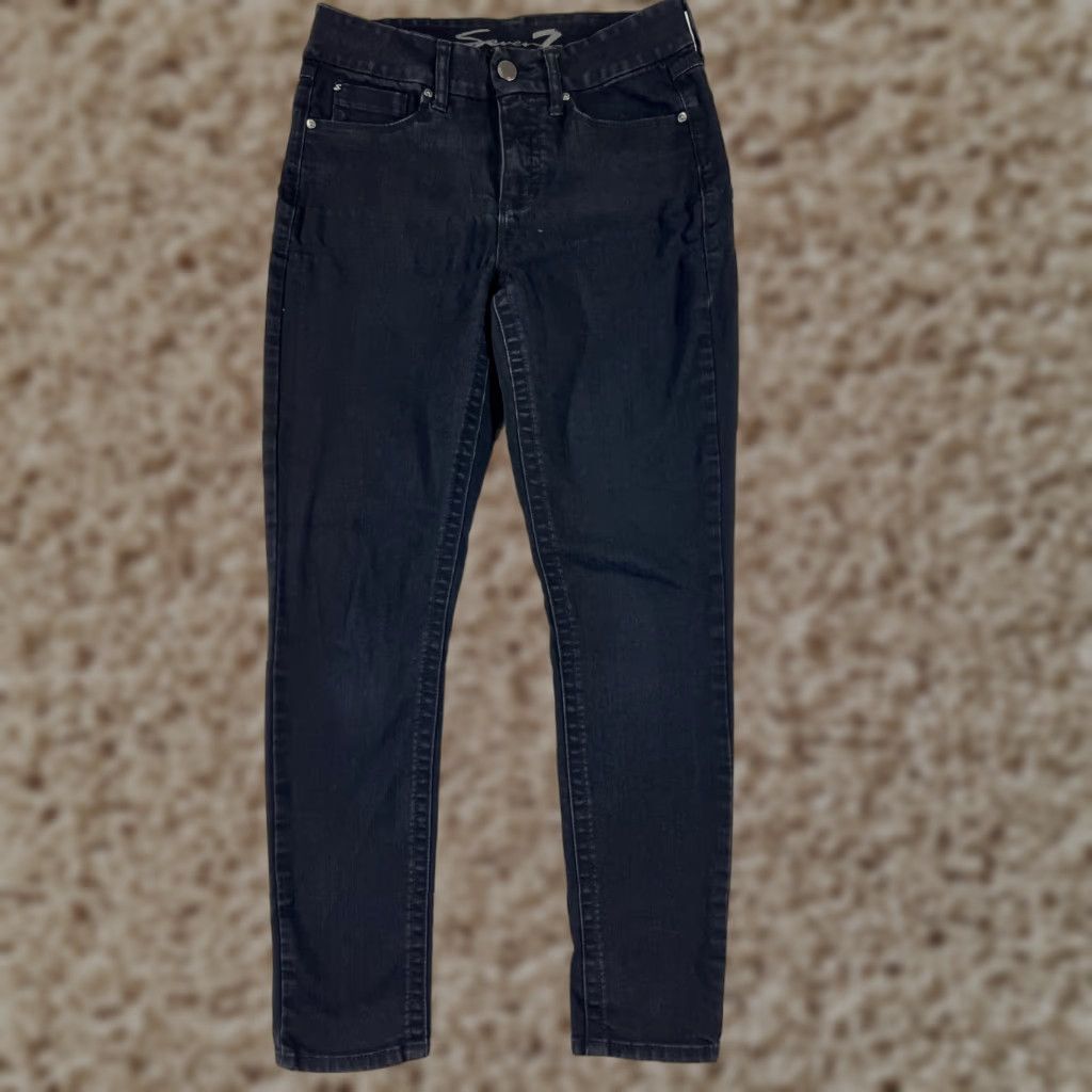 Vintage Seven7 Jeans Women's 8 Black Denim Skinny Mid Rise 29x28 Distressed Regular Fit Size 30" / US 8 / IT 44 - 1 Thumbnail