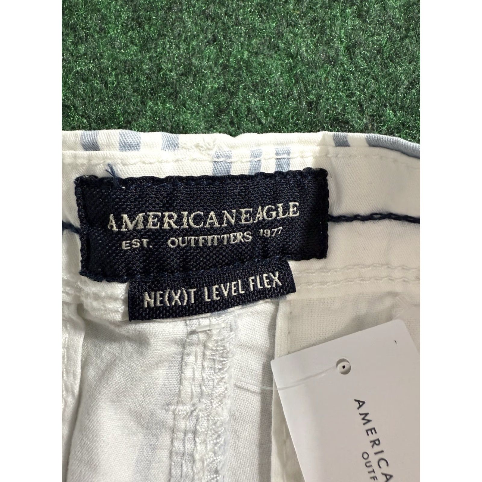 American Eagle Outfitters American Eagle Mens Flex Shorts Slim Above the Knee Blue Stripe NWT Size 30 White / Blue Chino Cotton Blend Pockets Regular Mens Size US 30 / EU 46 - 6 Thumbnail