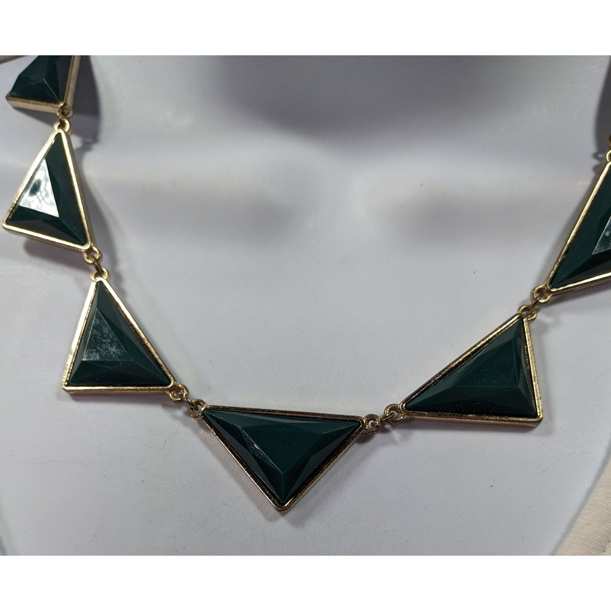 Other Geometric Dark Green And Gold Statement Necklace Size ONE SIZE - 6 Thumbnail