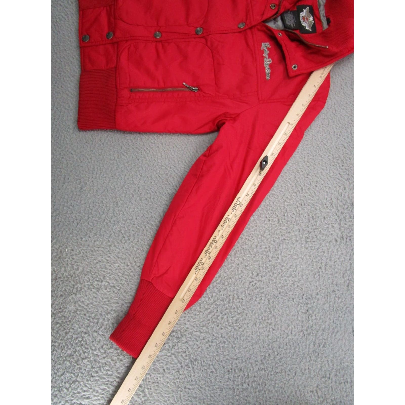 Harley Davidson Women's Harley-Davidson Zip Snap Up Red Nylon Jacket Medium Embroidered Jacket Harley-Davidson Red Nylon Zip Embroidered Women’s Size M Biker Coat Size M / US 6-8 / IT 42-44 - 7 Thumbnail
