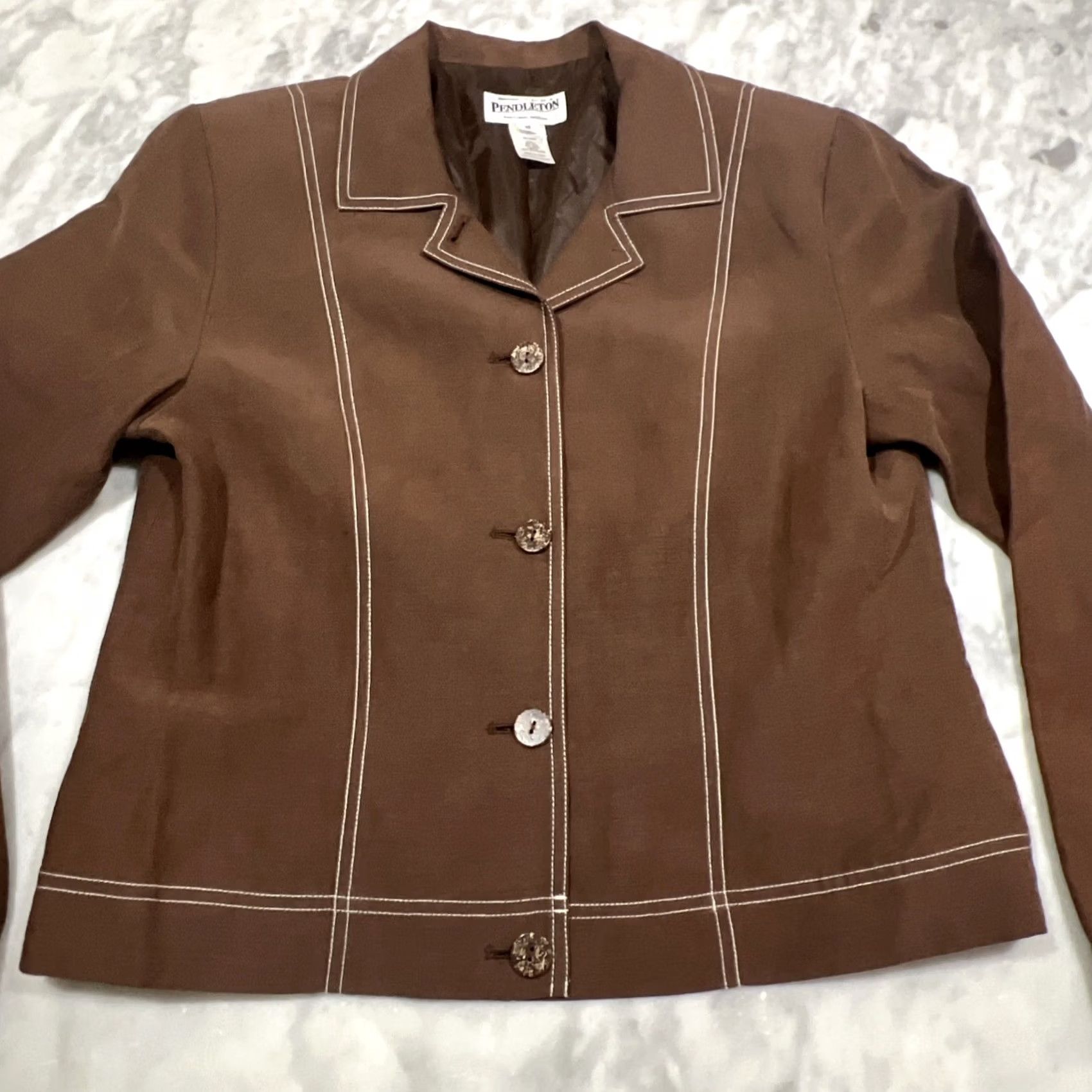 Pendleton Pendleton Jacket Women's 10 Brown Short Pick Stitching Buttons Silk Linen Size 32" / US 10 / IT 46 - 4 Thumbnail