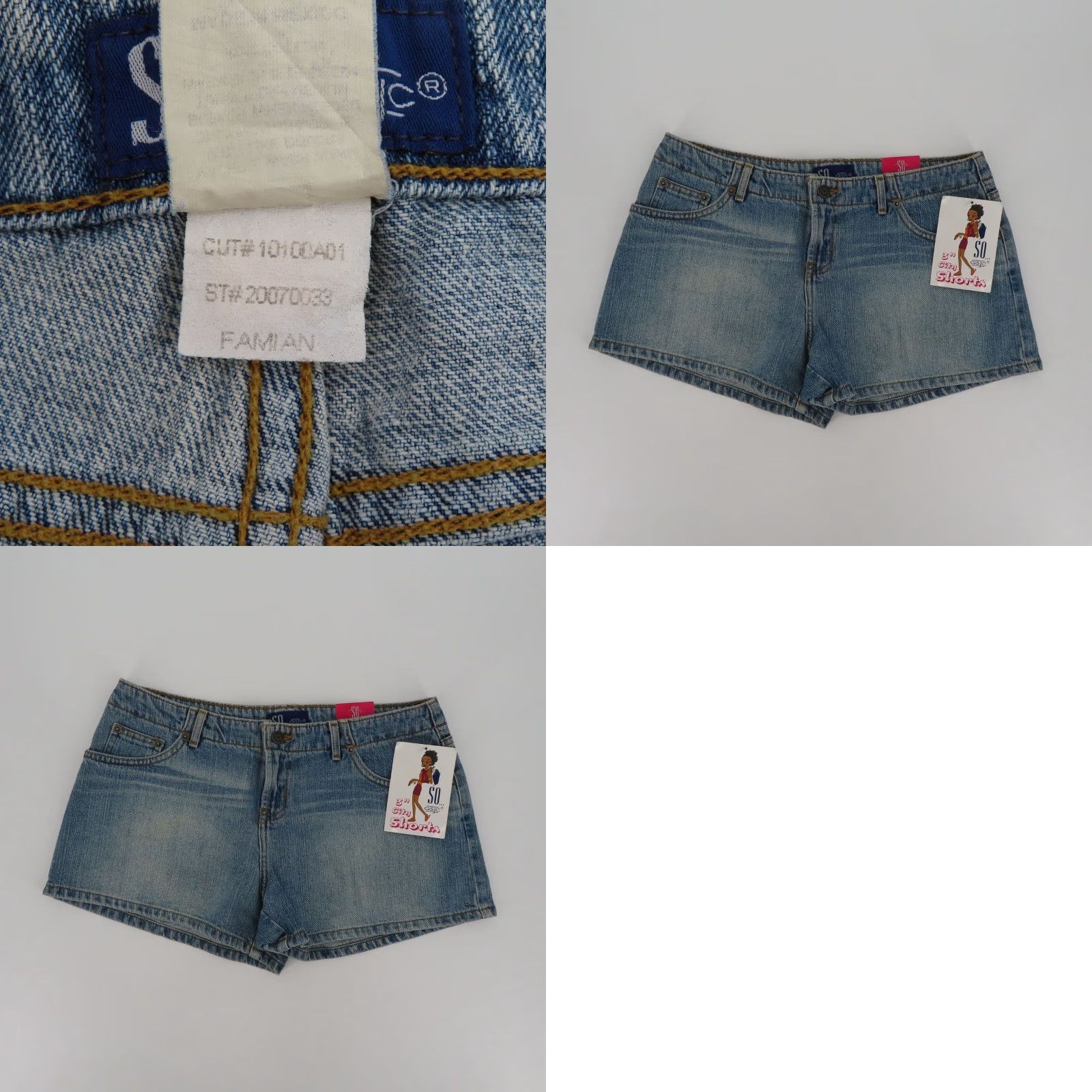 Denime VINTAGE SO Juniors 11 3in Inseam City No Waist Blue Denim Jean Shorts Y2K All Cotton NEW Size 32" / US 10 / IT 46 - 8 Thumbnail