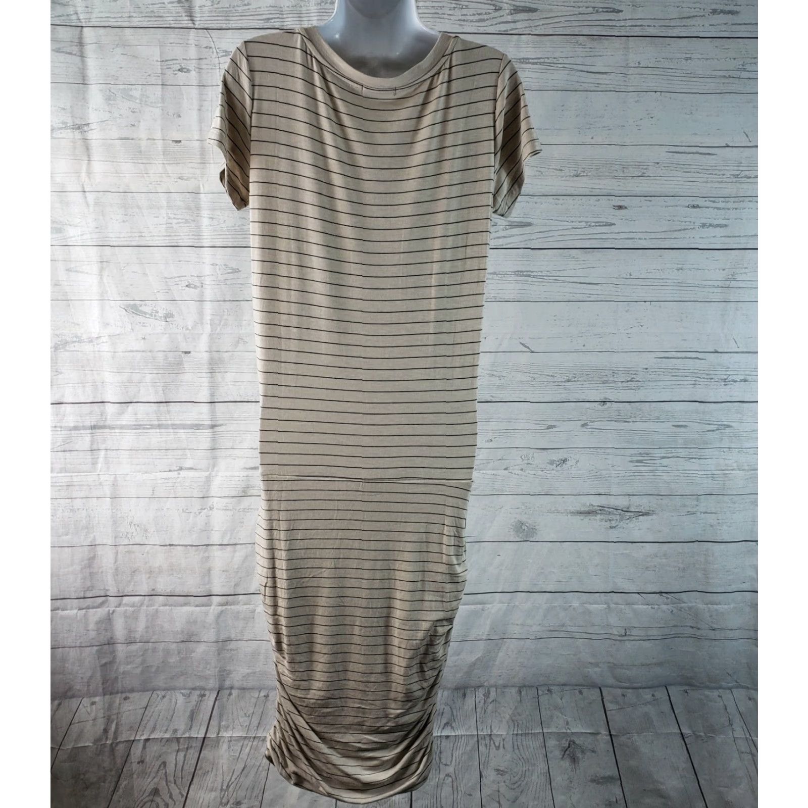 Prana prAna Womens Foundation Dress Dress Short Sleeve V-Neck Ruched M Multicolor Striped Knee Length Casual Jersey? Size 32" / US 10 / IT 46 - 4 Thumbnail