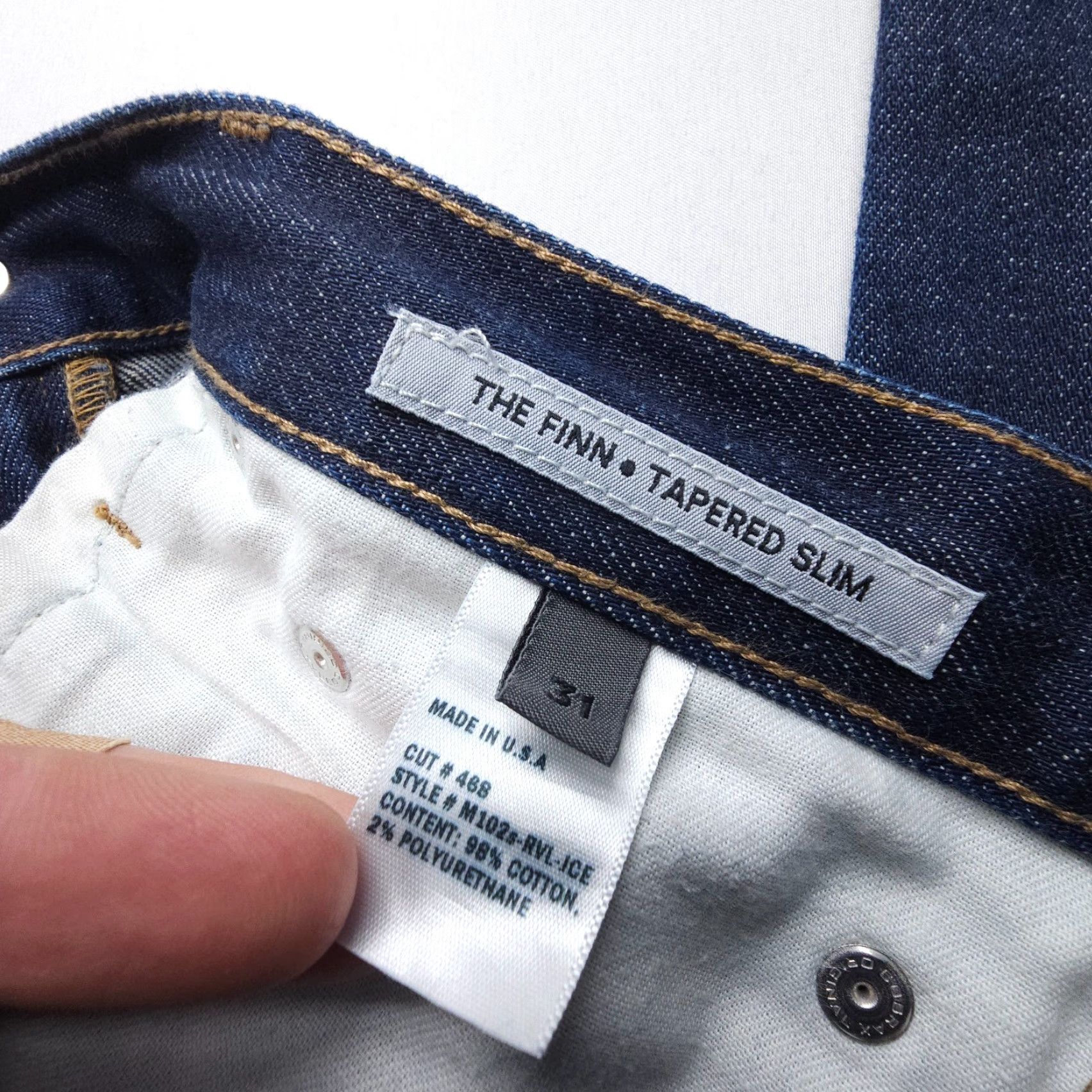 Vintage SMN The Finn Tapered Slim Selvedge Jeans Mens 31 Denim Blue Dark Wash USA Made Cotton Blend Slim 5-Pocket Denim Jeans Mens Size US 31 - 4 Thumbnail