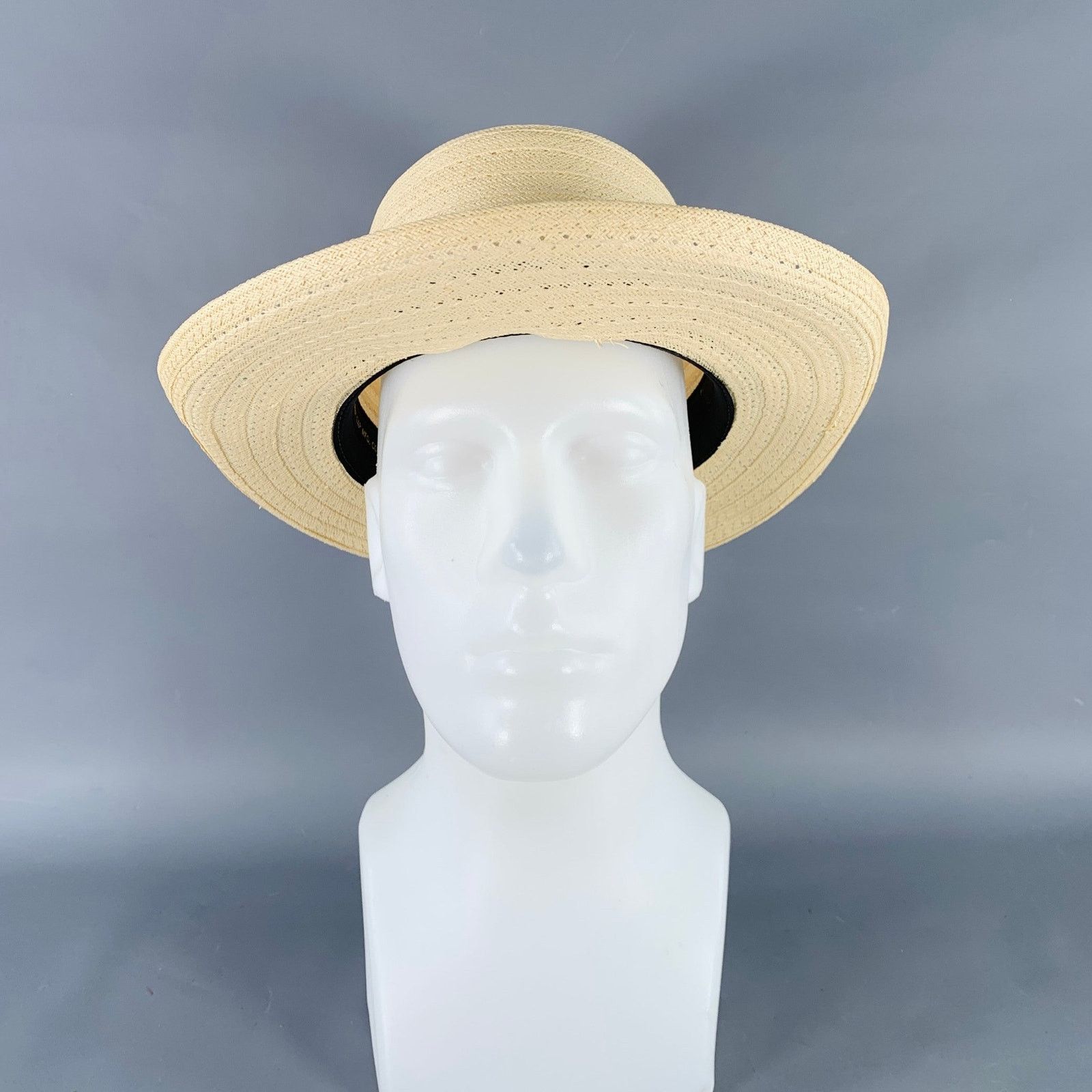 Vintage VINTAGE Size L Beige Navy Red Ribbon Trim Woven Straw Hat Size ONE SIZE - 2 Thumbnail