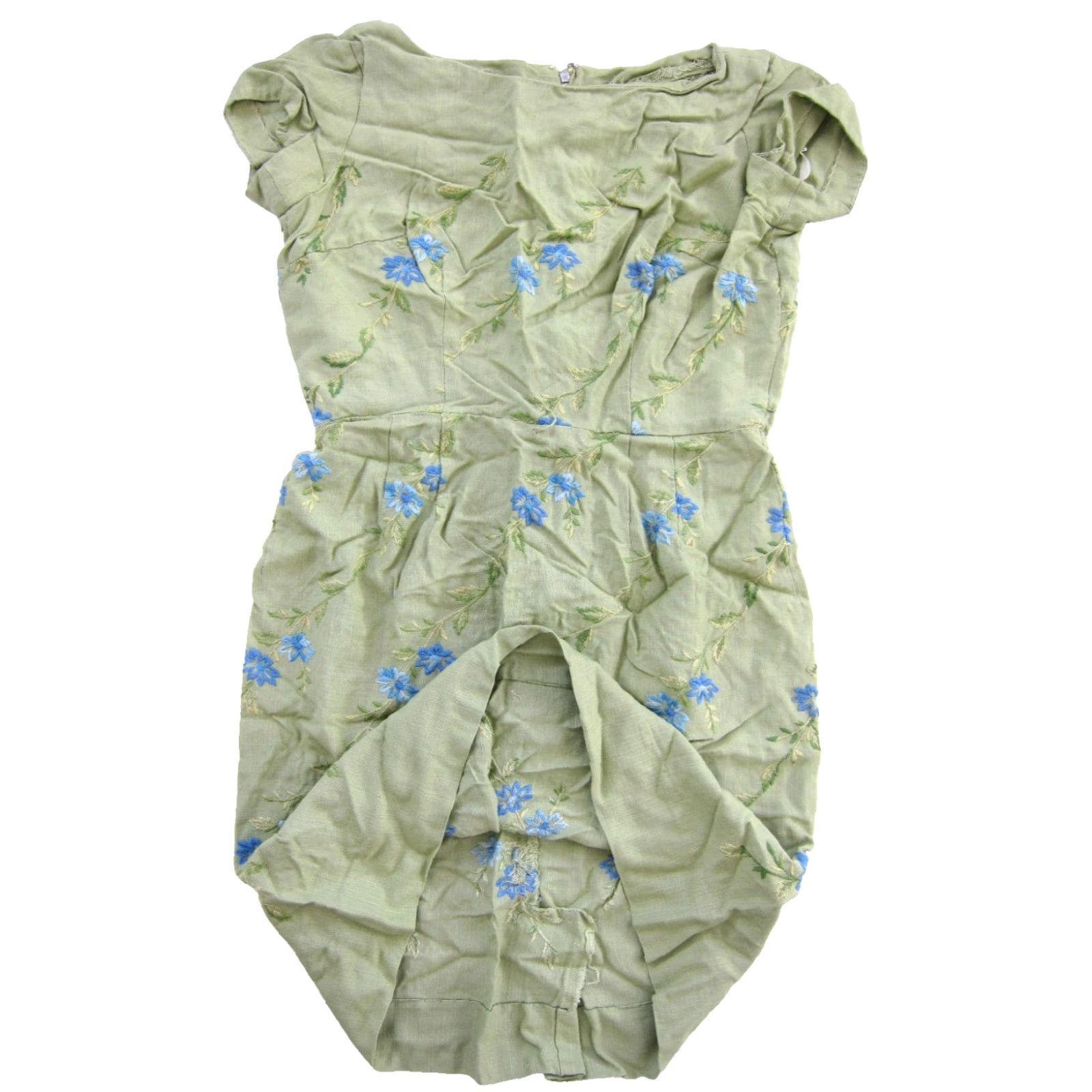 Vintage VINTAGE GLASS NEW York Green Blue Floral Embroidered Short Sleeve Sheath Dress S Size 28" / US 6 / IT 42 - 6 Thumbnail