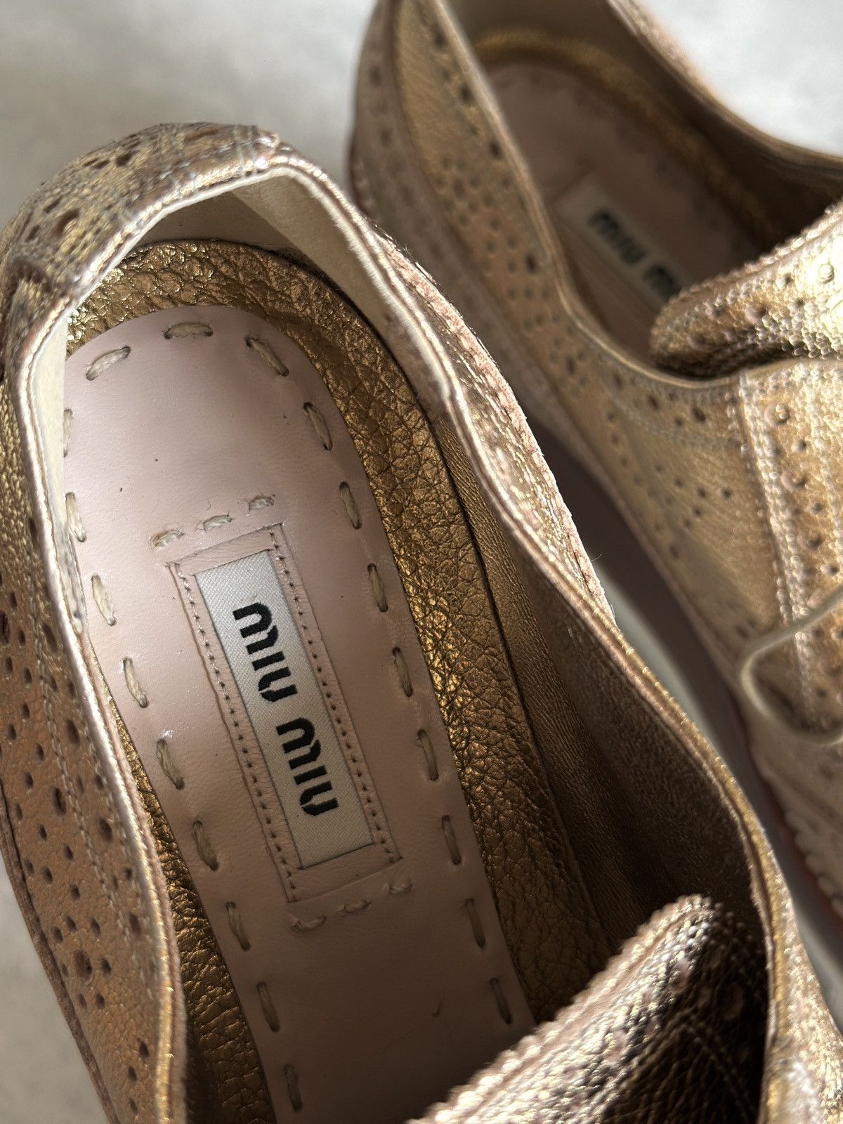 Miu Miu PLATFORM BROGUES (METALLIC GOLD) Size US 10.5 / IT 40.5 - 10 Thumbnail