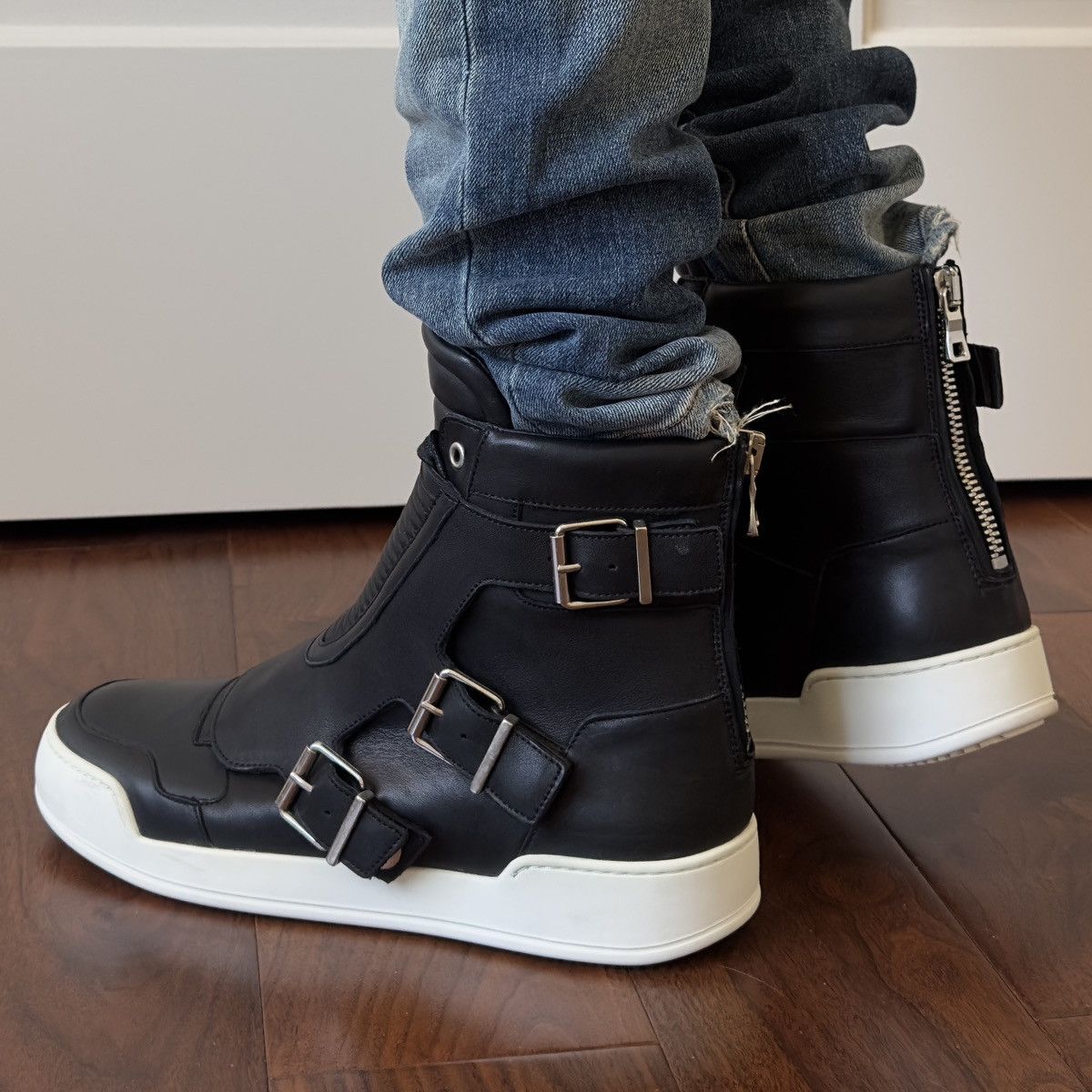 Balmain Balmain 2013 Black Leather Buckle High-Top Sneakers Size US 10 / EU 43 - 3 Thumbnail