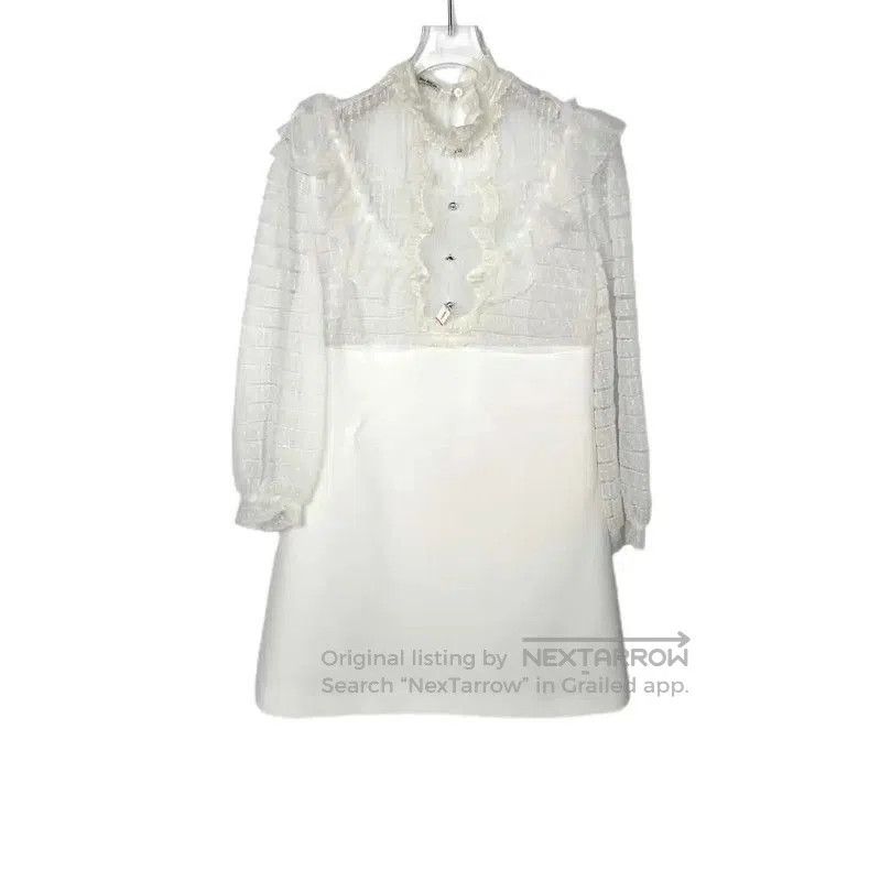 Miu Miu Miu Miu White Wool Dress with Ruffled Details . Size M / US 6-8 / IT 42-44 - 1 Thumbnail