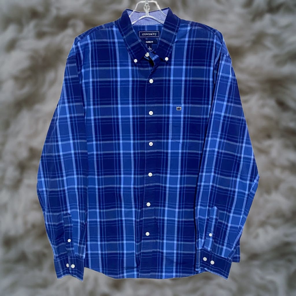 Vintage Crown & Ivy Plaid Button Shirt Men L Classic Fit Blue Preppy Office Coastal Work Size US L / EU 52-54 / 3 - 1 Thumbnail