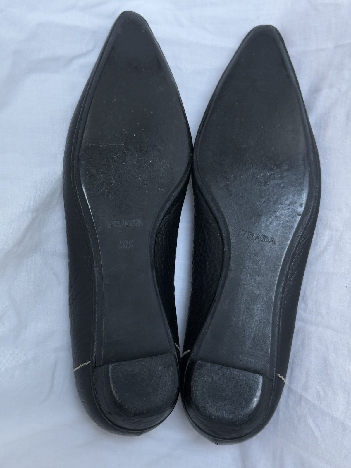 Prada Prada Vintage Black Leather Metal Logo Pointed Toe Flats Size US 7.5 / IT 37.5 - 9 Thumbnail