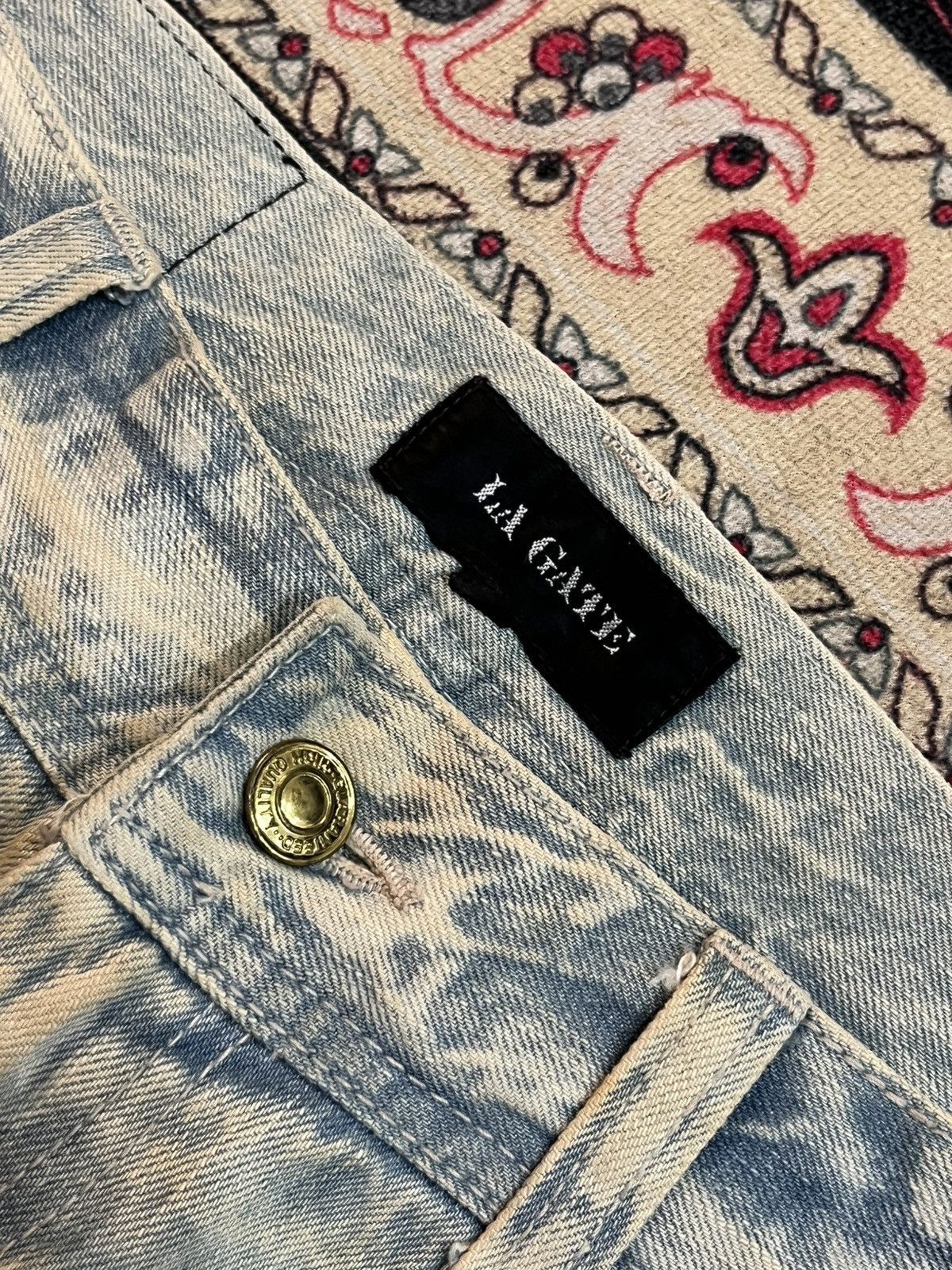 If Six Was Nine Japanese Brand La Gate Acid Blue Whisker Ripped Flare Jeans Size US 31 - 5 Thumbnail