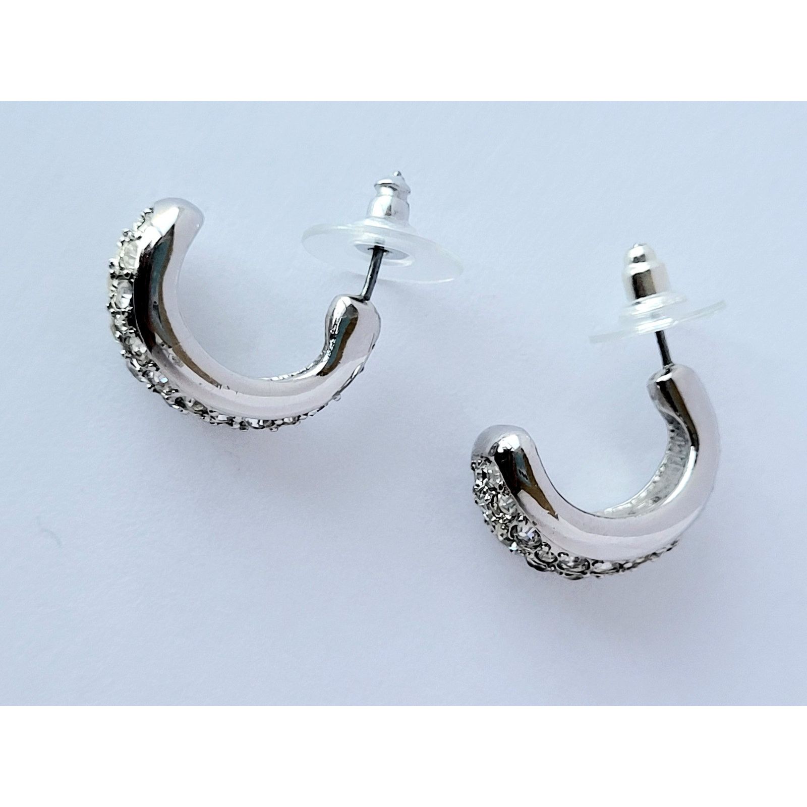 Swarovski Genuine Swarovski Crystal Half Hoop Earrings Pierced Silver Size ONE SIZE - 2 Thumbnail