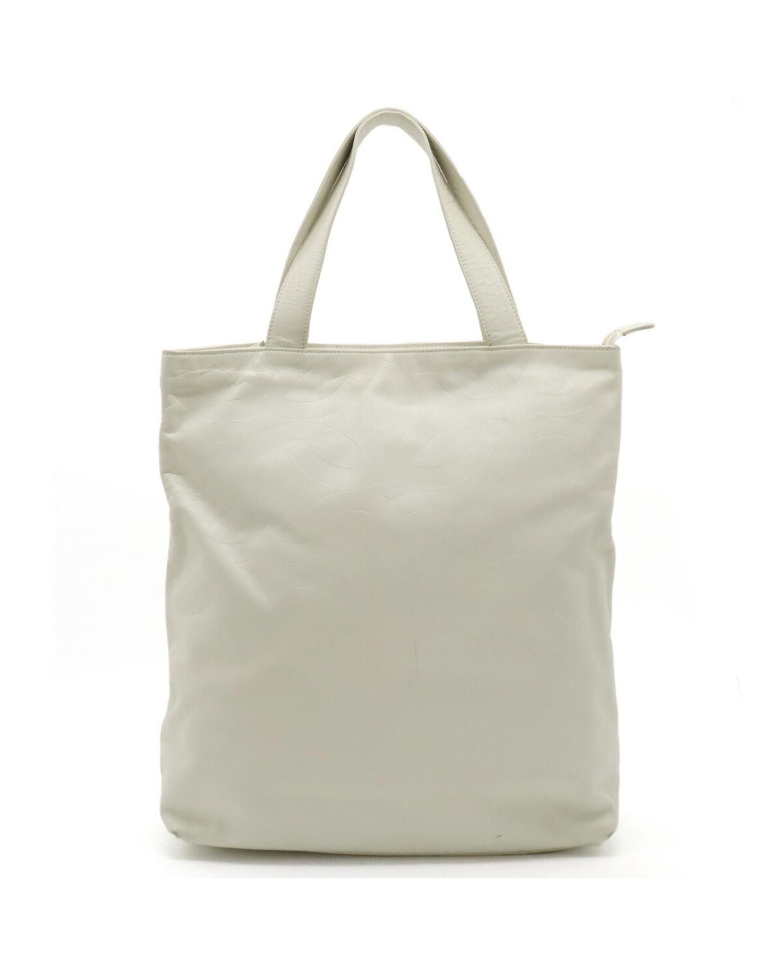 image of Chanel White Leather Handbag With Elegant Design By Famous French Brand, Women's