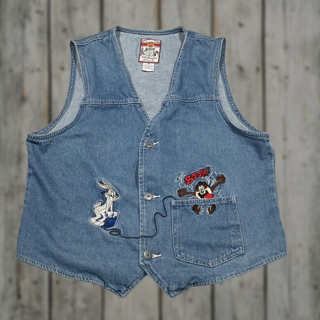 Vintage VINTAGE Looney Tunes Denim Vest Womens M Embroidered Bugs Bunny Tasmania Devil BOOM Denim Vest Women’s M Blue 90s Cartoon Womens Size M / US 6-8 / IT 42-44 - 1 Thumbnail