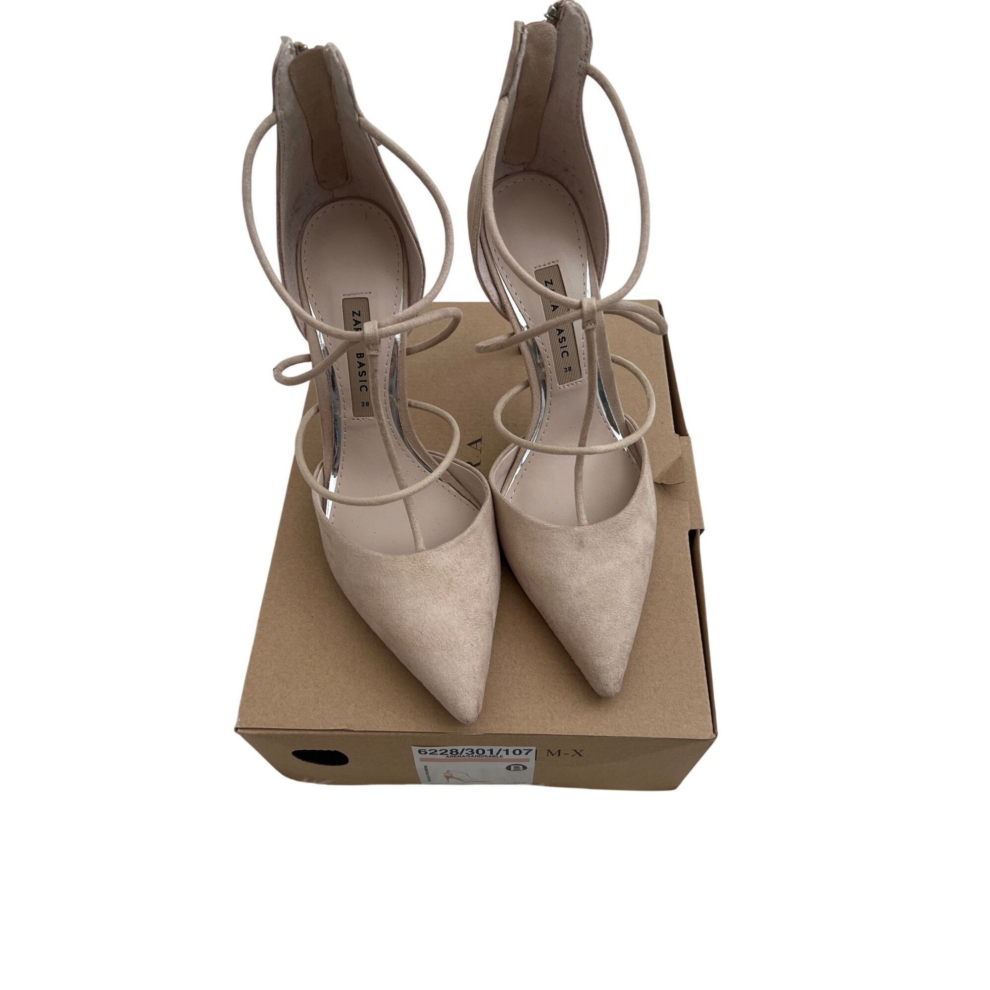 Zara Zara Basic Sand T-Strap Suede High Heels Size US 7.5 / IT 37.5 - 4 Thumbnail