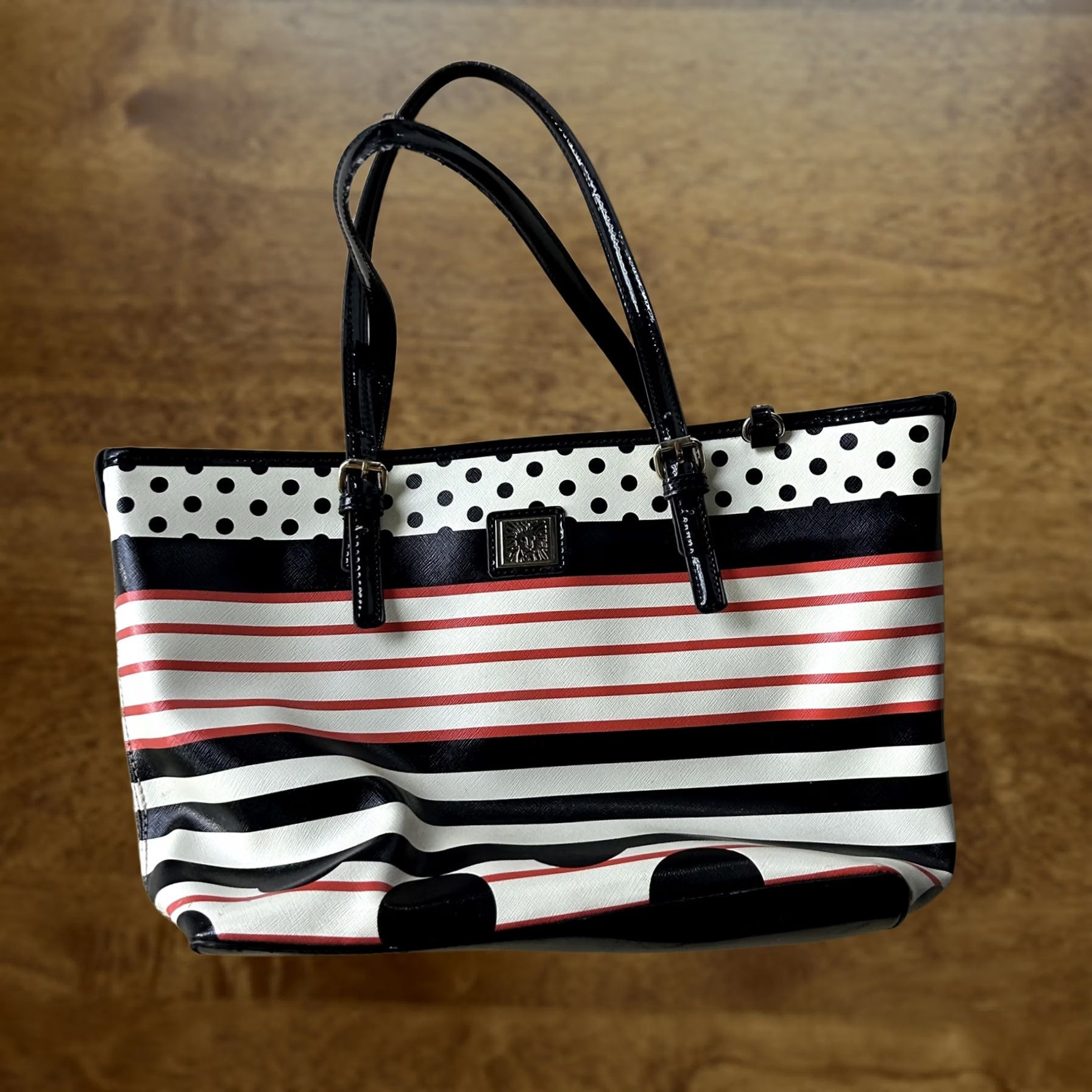 Anne Klein Anne Klein Bag Womens Medium Tote Multicolor Faux Leather Stripe Dot Pattern Size ONE SIZE - 1 Thumbnail