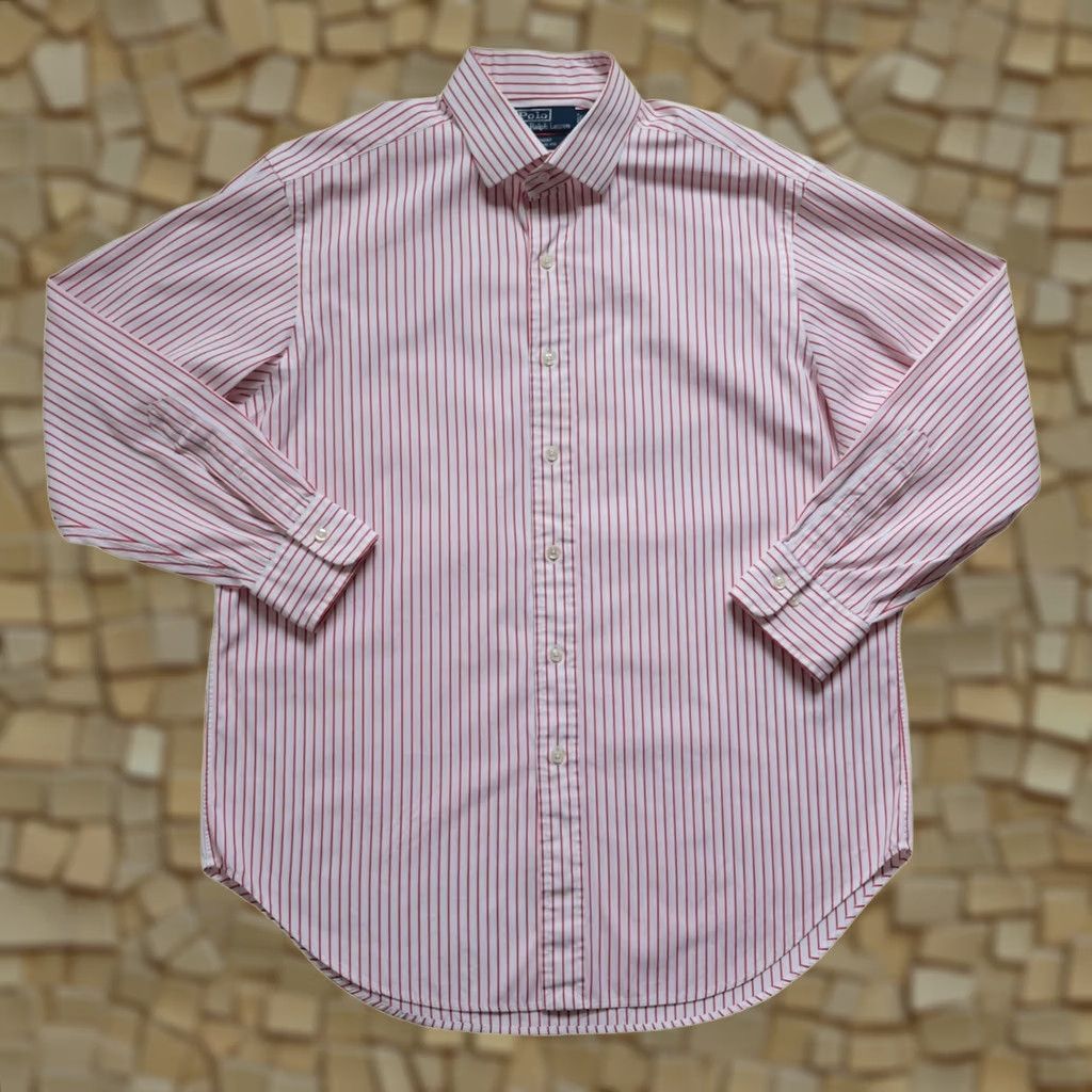 Ralph Lauren VINTAGE Ralph Lauren POLO SHIRT Button-Down Classic Fit Striped Cotton 90s Retro Men SZ 16 1/2 White Size US L / EU 52-54 / 3 - 1 Thumbnail