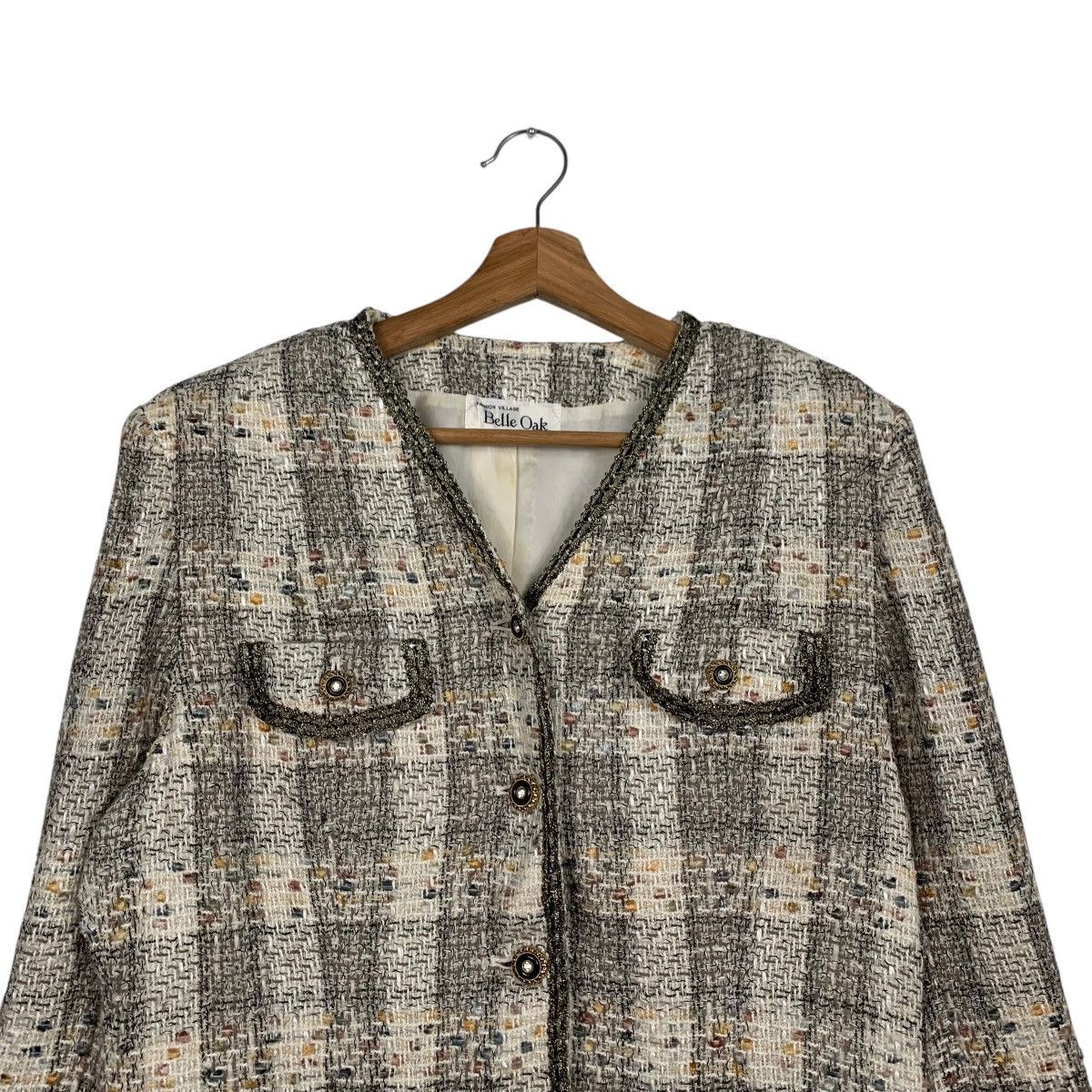 Japanese Brand BELLE OAK Linton Fabric Woven Wool Tweed Jacket #1731-C77 Size M / US 6-8 / IT 42-44 - 2 Thumbnail